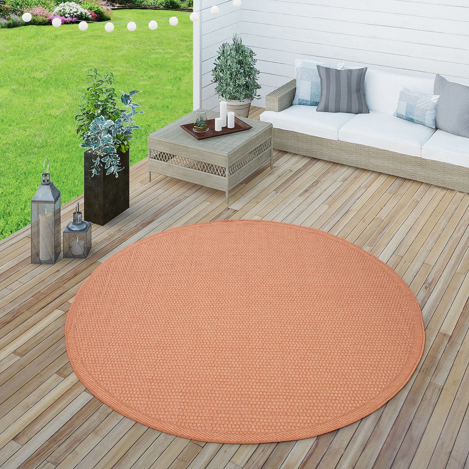 Paco Home Vloerkleed Timber 125 Platweefsel, sisal look, geschikt voor binnen en buiten, woonkamer moderne vloerkleden maat Ø 160 cm x 4 mm bruin