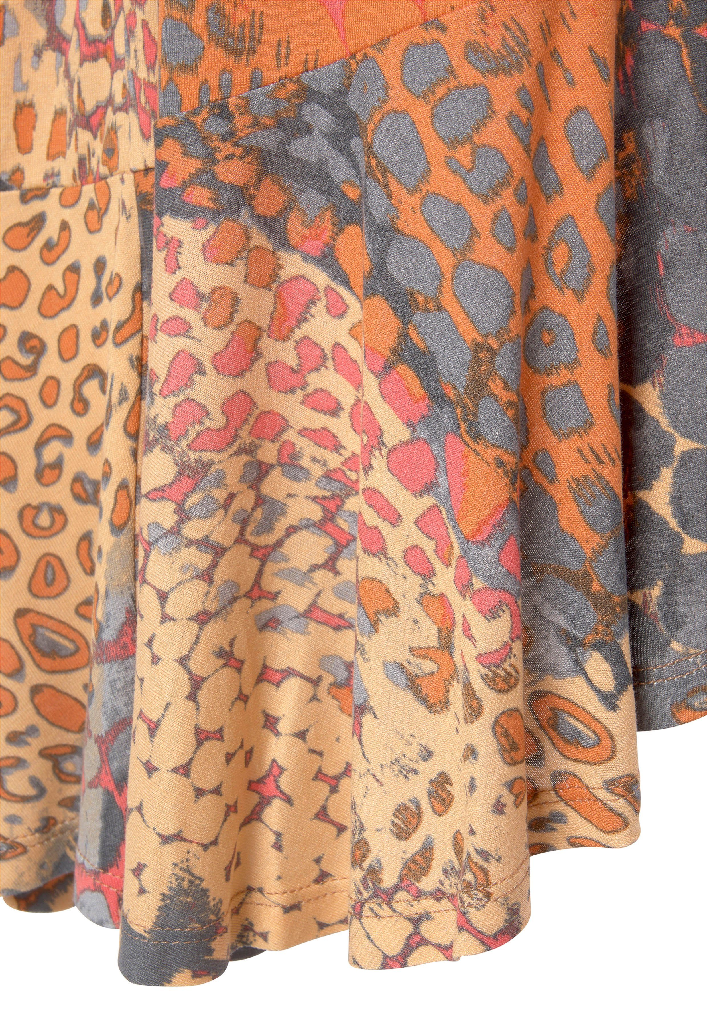 Buffalo Jerseyrok met animalprint midirok met volant in vokuhila-stijl zomerrok