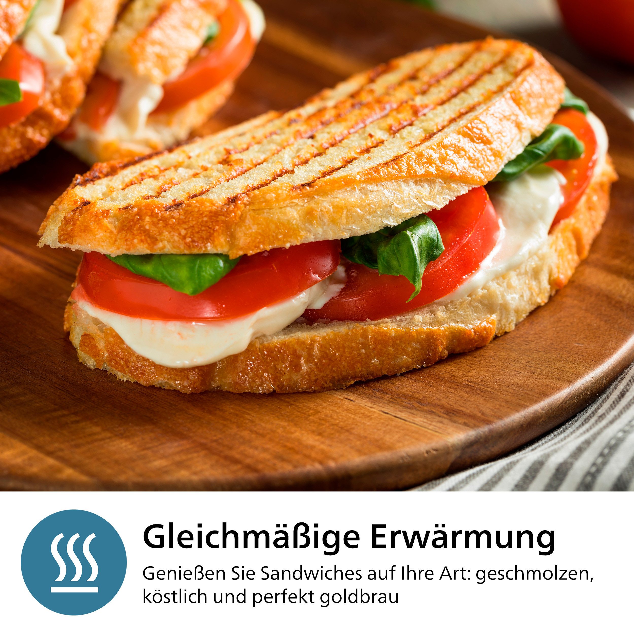 Philips Sandwichmaker 5000 Series HD2350/80, met 3 verwisselbare plaatsets gelijkmatige opwarming, compacte opslag, zwart / zilver