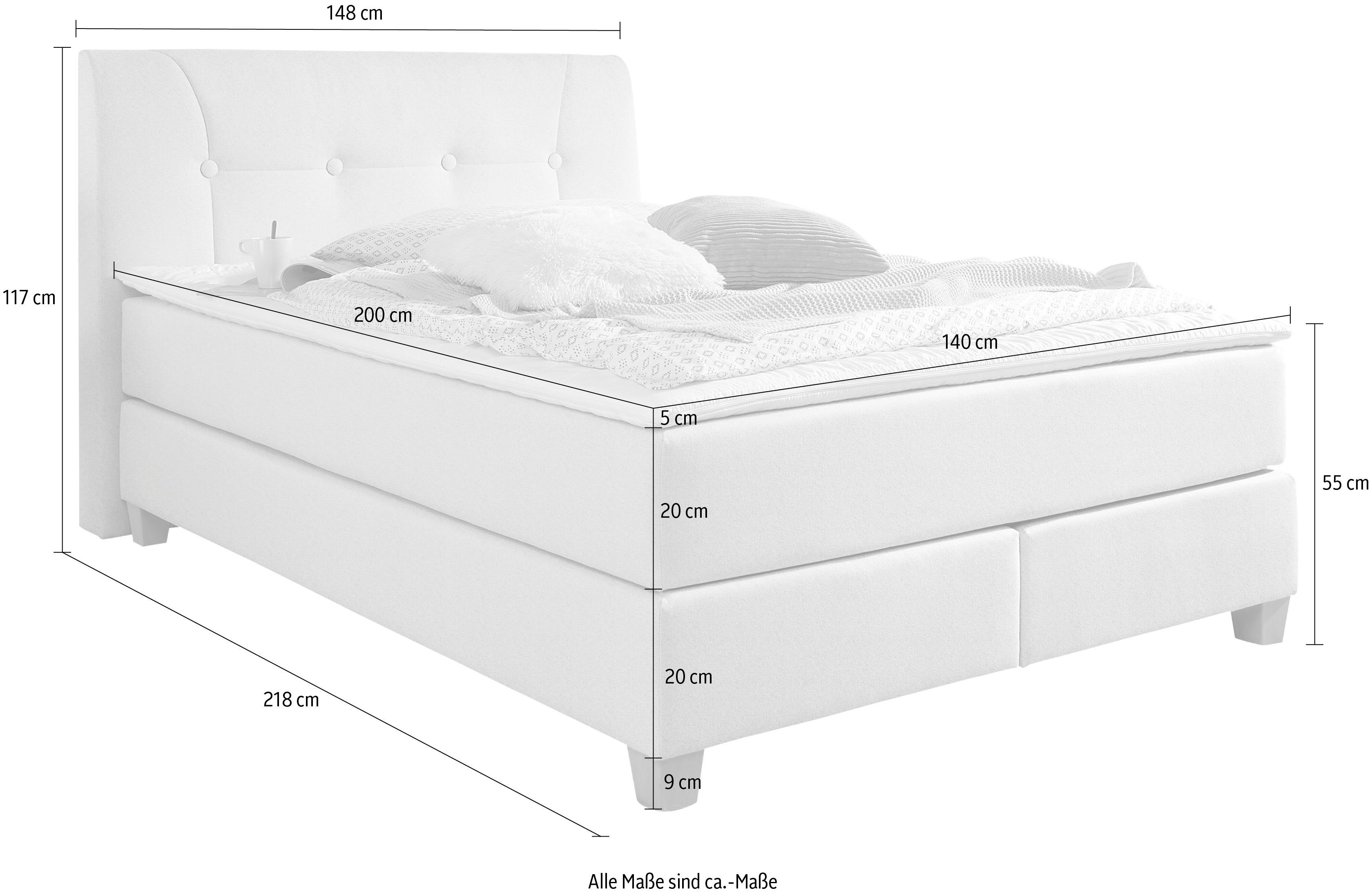 Home affaire Boxspring Calloway incl. topmatras, xxl-uitvoering, in 4 kleuren, 5 breedten, 3 matrassoorten