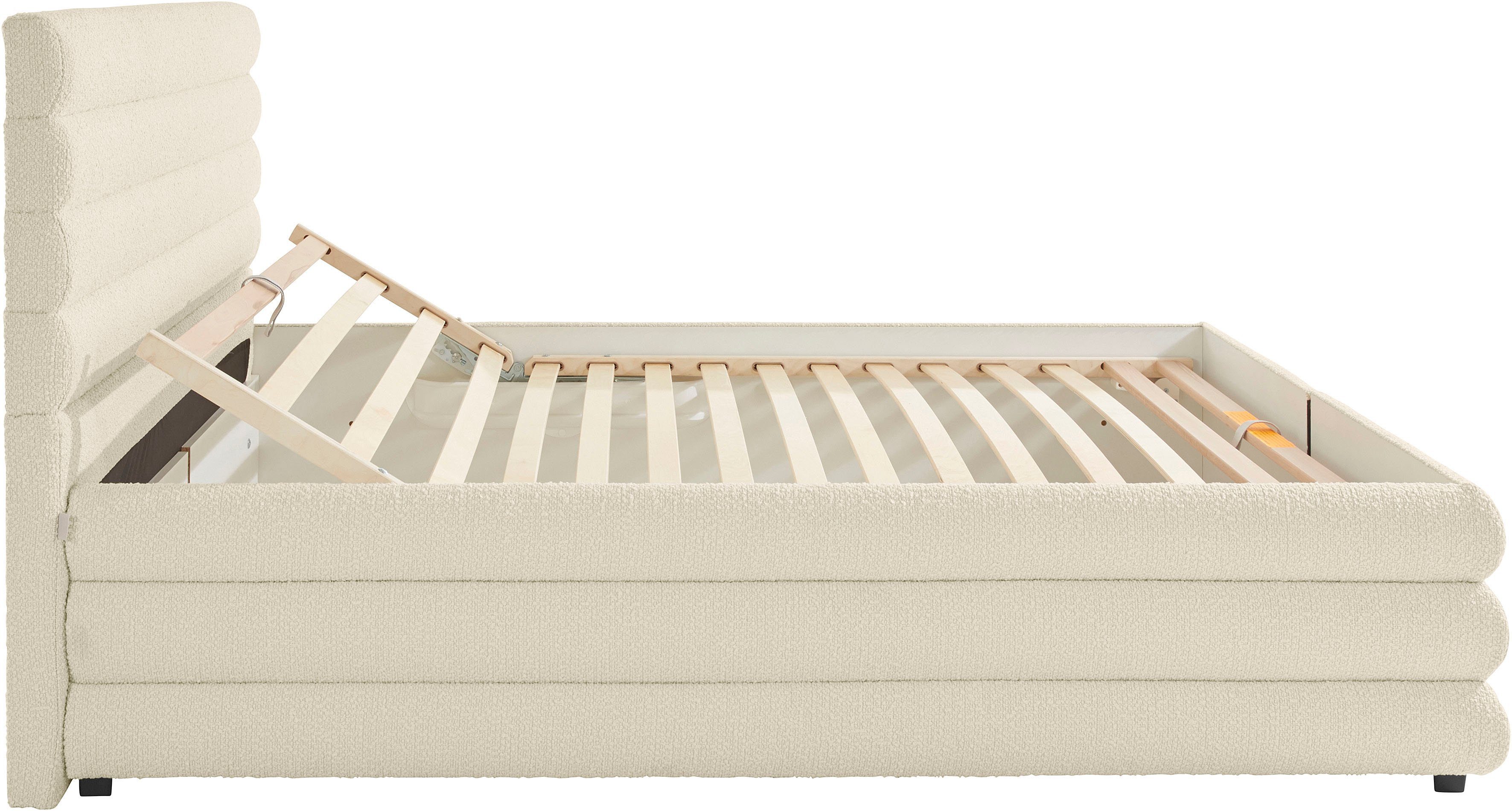 LeGer Home by Lena Gercke Gestoffeerd bed Maylis bouclé naar keuze met en zonder matras en lattenbodem, ook in 200 cm breedte