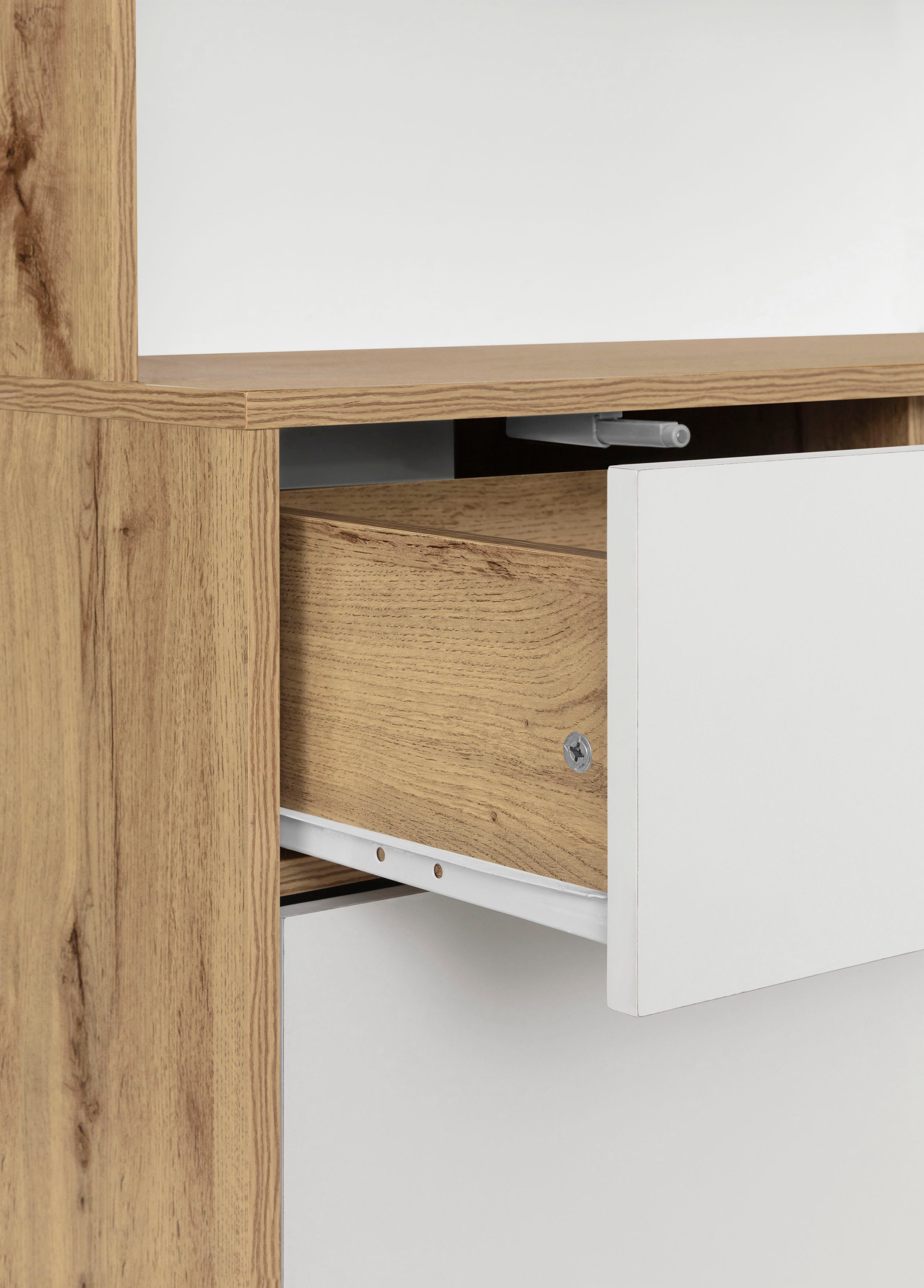Home affaire Buffetkast Skandi 2 glasdeuren, 2 houten deuren en 2 laden, breedte 84 cm, hoogte 165 cm