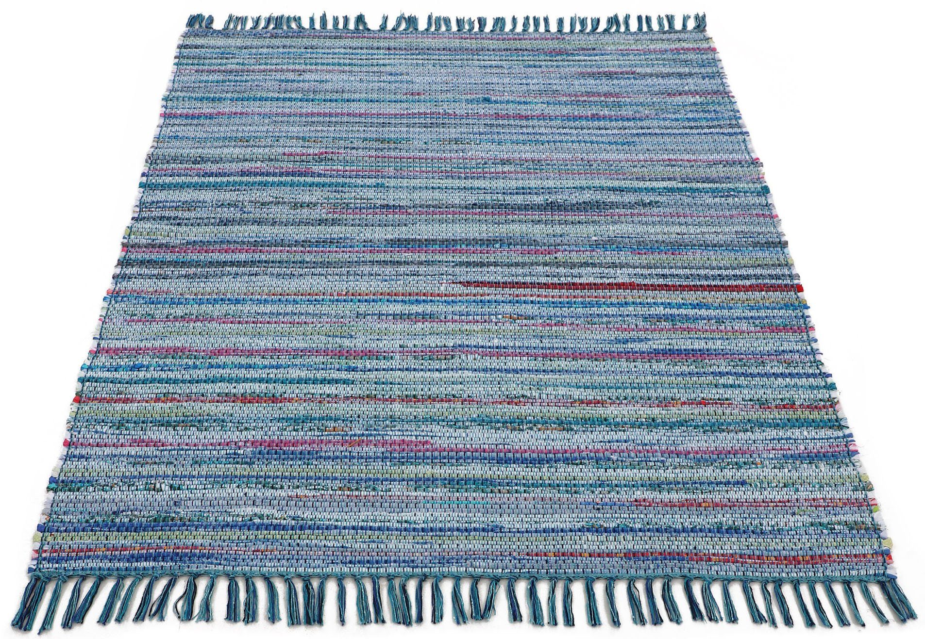 carpetfine Vloerkleed Kelim Chindi, omkeerbaar tapijt handgeweven, patchwork tapijt met franjes, ook verkrijgbaar in loperformaten moderne