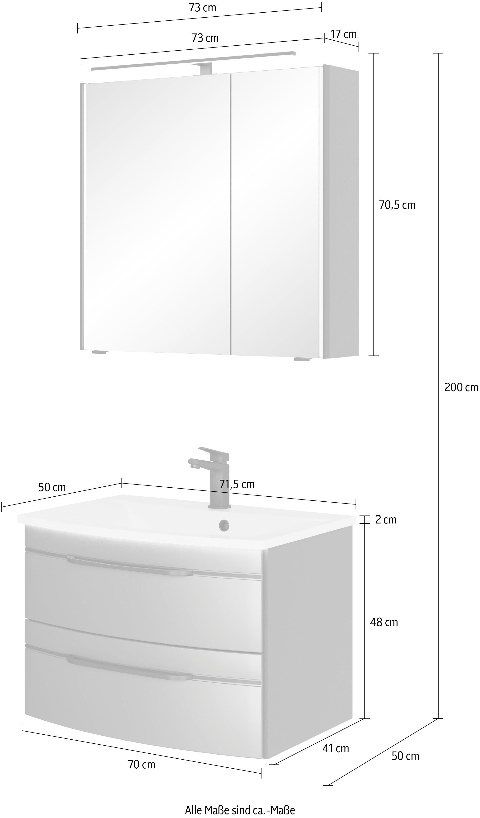 Saphir Badmeubelset Serie 7045 2-delig, mineraalmarmeren wastafel met led-spiegelkast (set, 2 stuks)