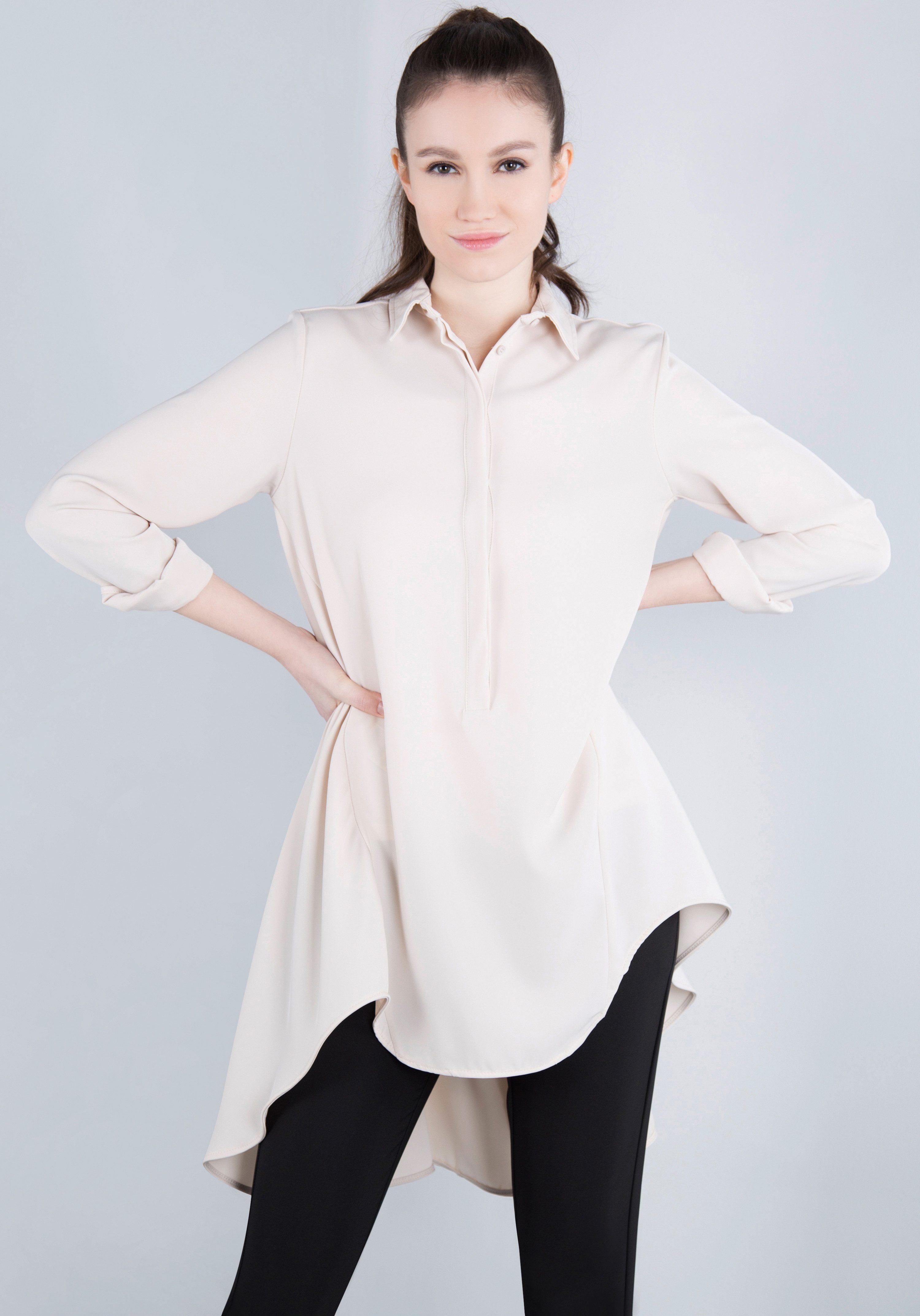 IMPERIAL Klassieke blouse IMP-C ED3BEW soepele voor kort, achter lang-blouse