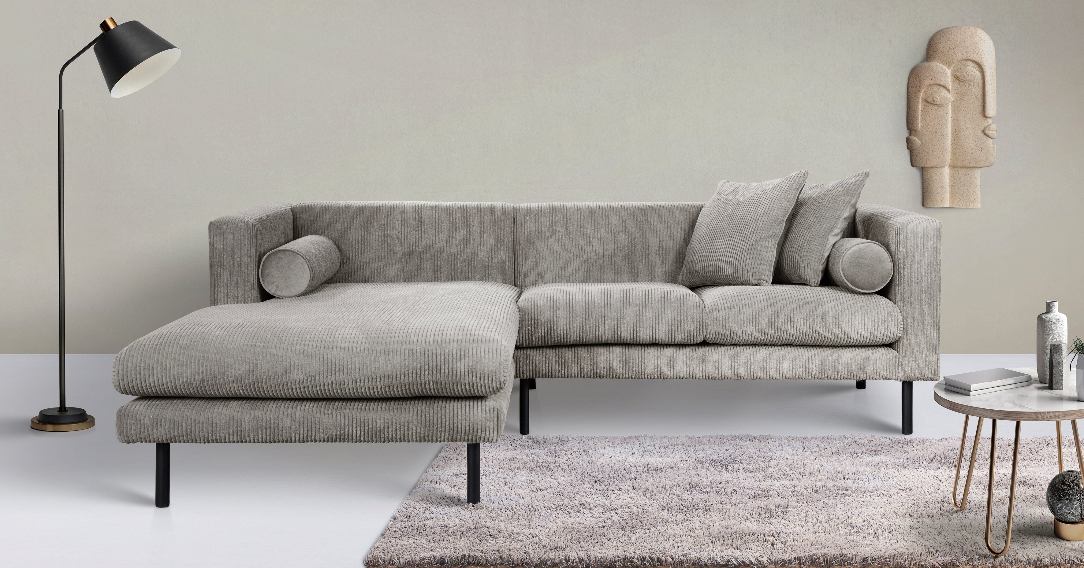 Guido Maria Kretschmer Home&Living Hoekbank Lillibeth L-vorm Sierkussen als tweezijdig te gebruiken kussen, in fluwelige look of cord bruin,