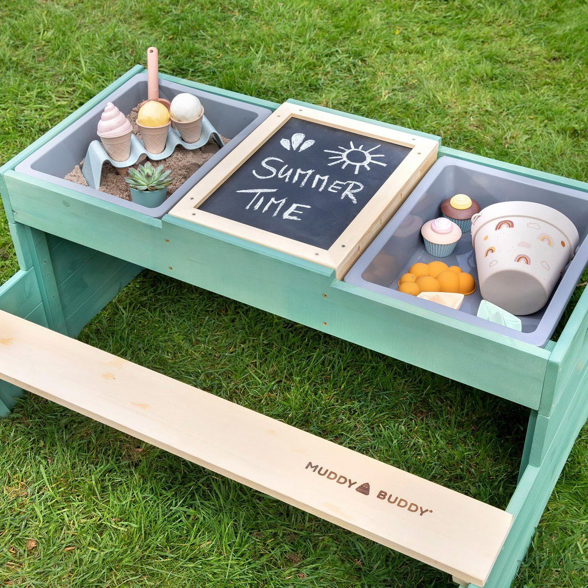 MUDDY BUDDY® Kinderzithoek voor in de tuin Creator Outdoor speeltafel, natuurlijk - salie, FSC® - beschermt bossen - wereldwijd