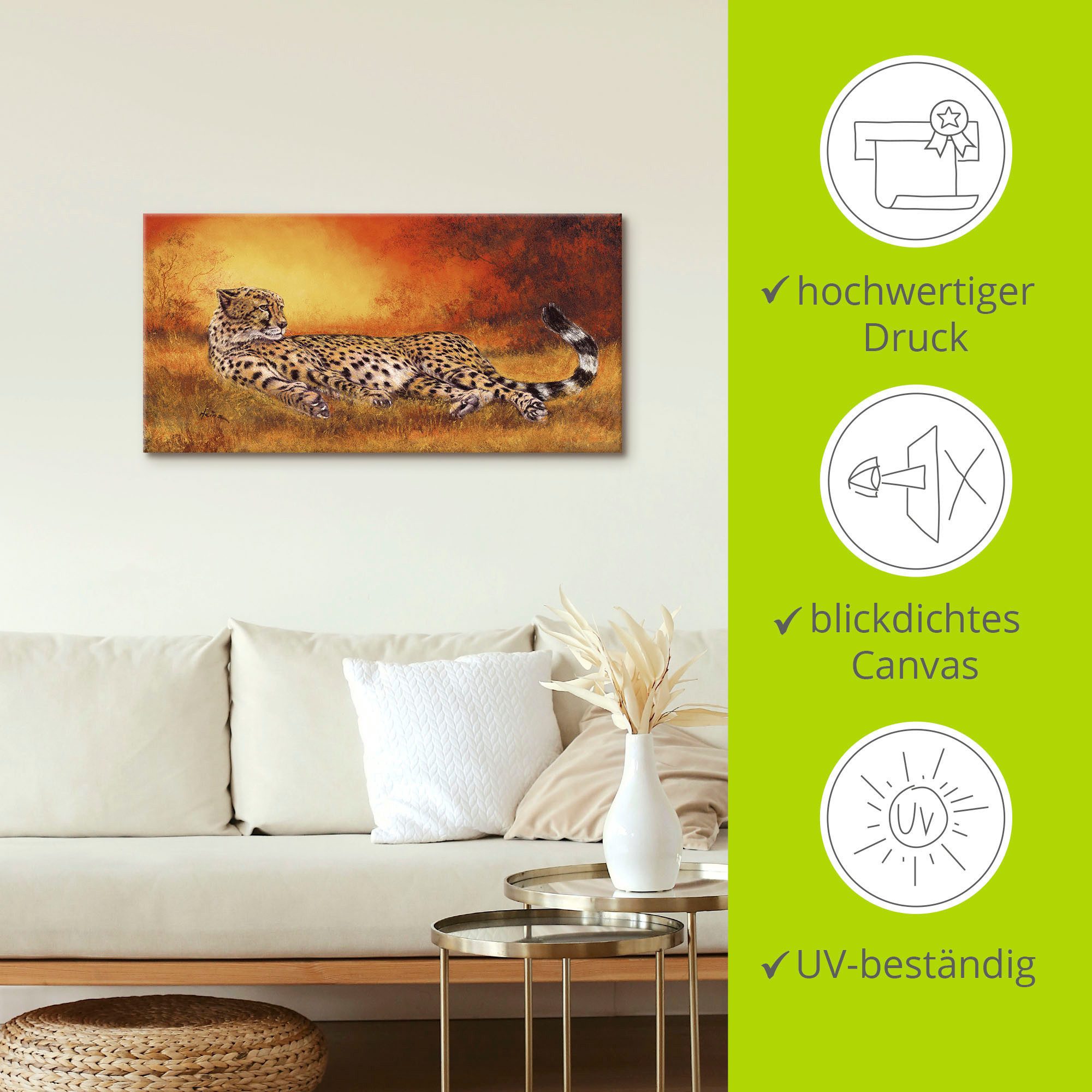 Artland Artprint Jachtluipaard als artprint van aluminium, artprint voor buiten, artprint op linnen, poster, muursticker