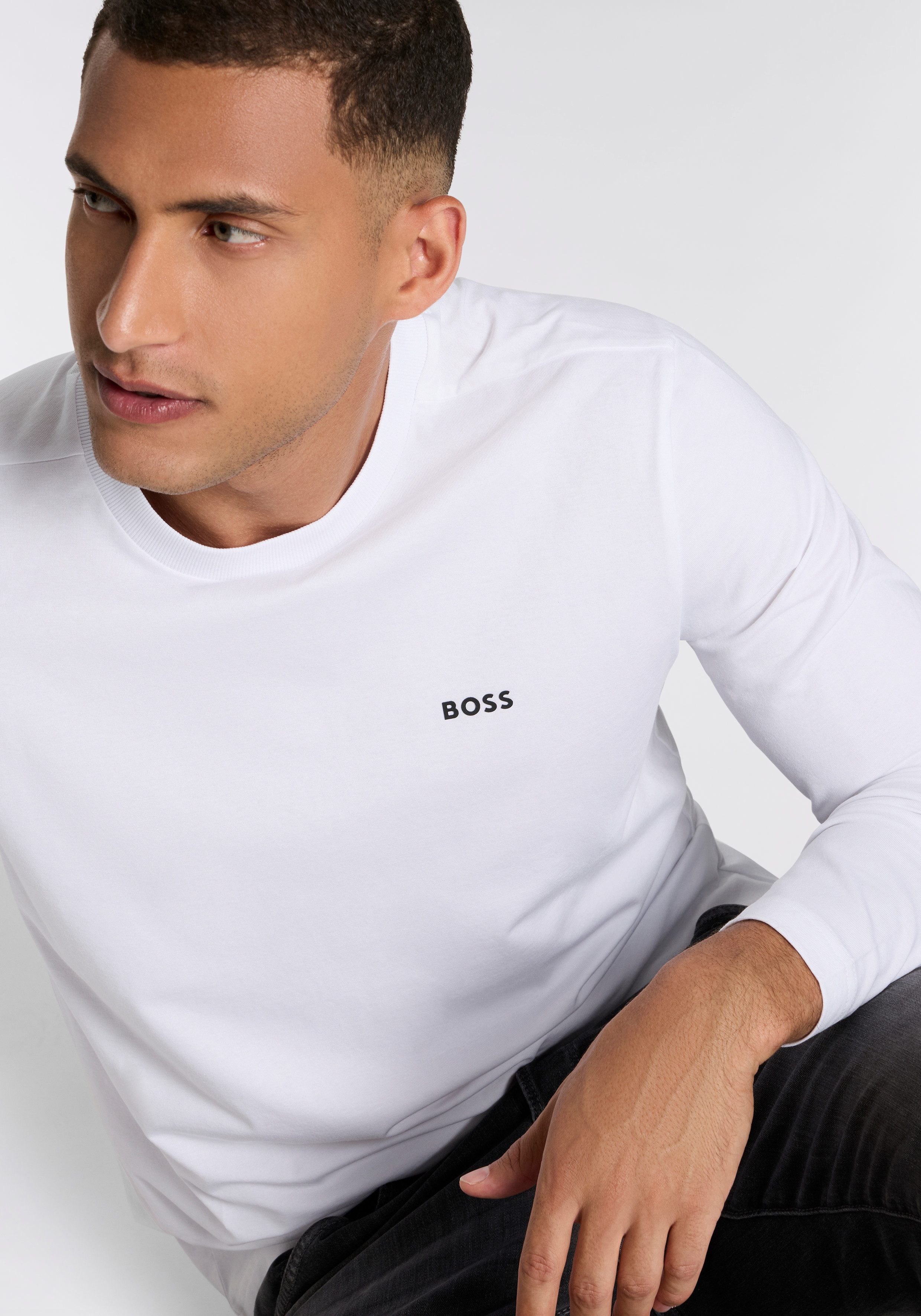 BOSS GREEN Shirt met lange mouwen Tee Long met een ronde hals