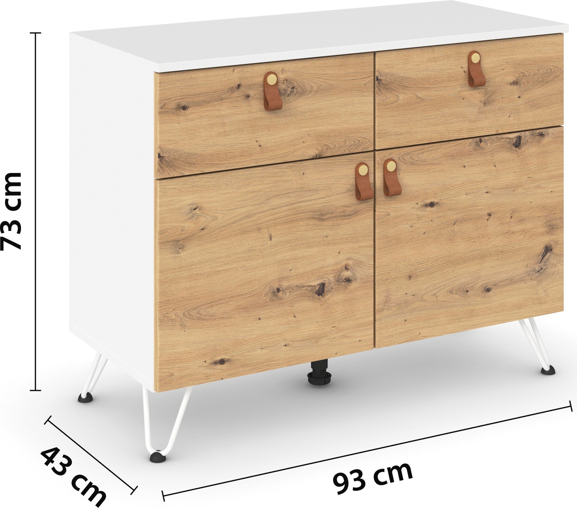 rauch Kast met laden en deuren Homey by Aditio met greeplussen van leer, 2 laden met soft-closefunctie