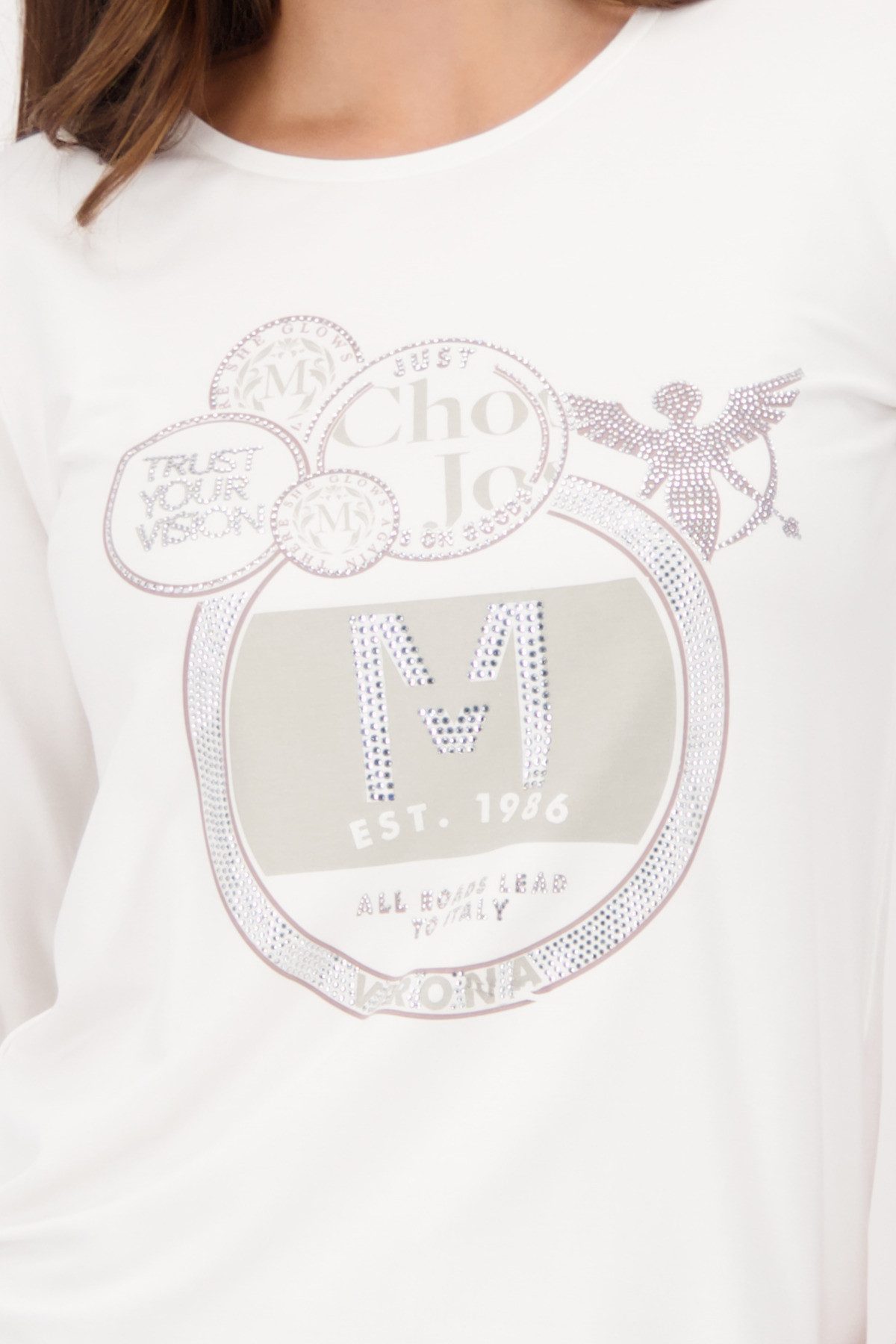 Monari Shirt met 3/4 mouwen Shirt sieraden embleem Regular fit met ronde hals