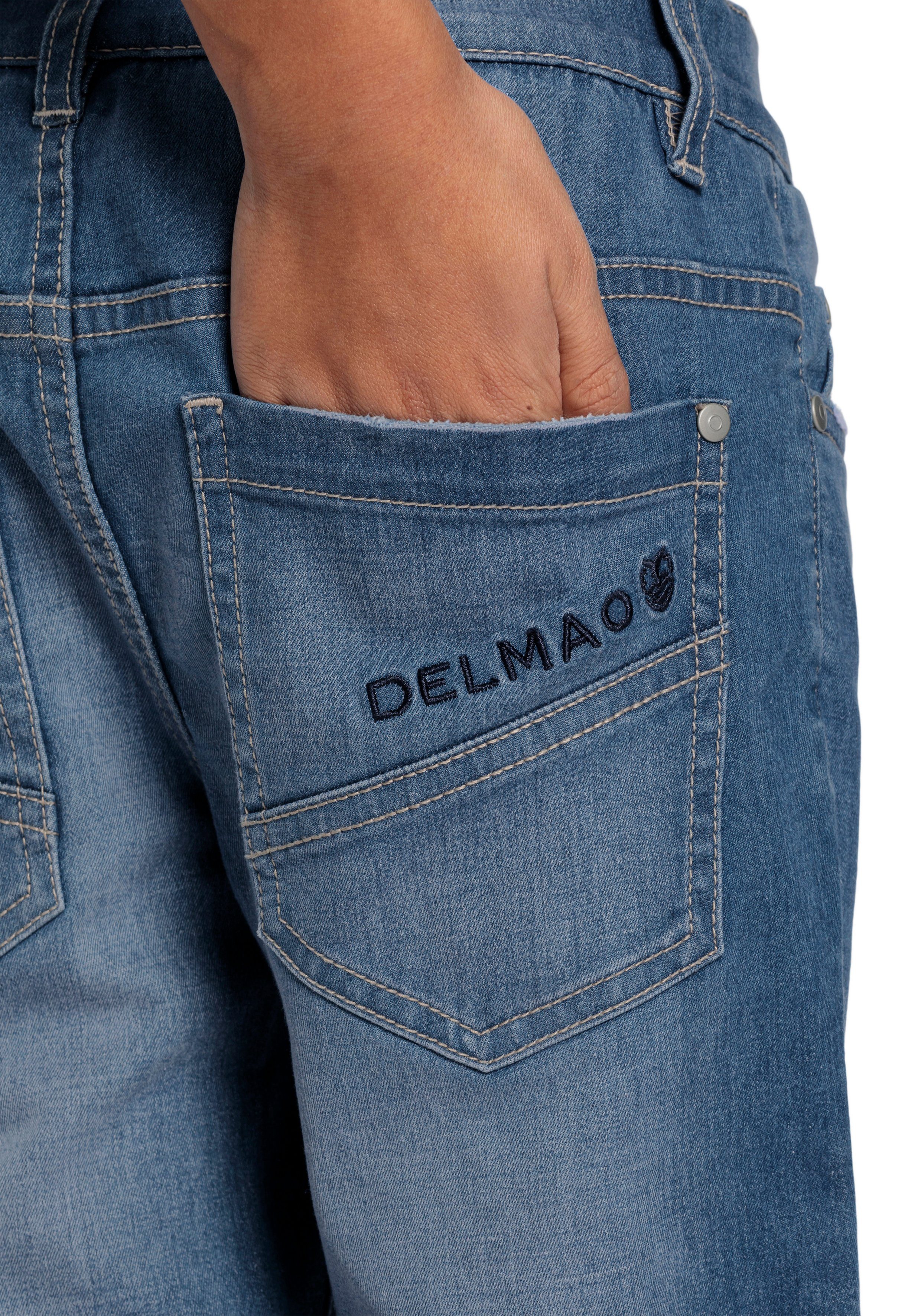 DELMAO Stretch jeans Straight-fit jeans for boys elastisch materiaal used-look-wassing lage taille