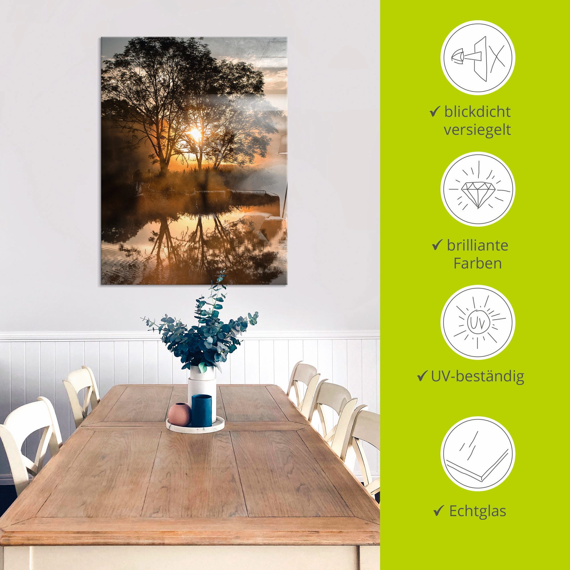 Artland Print op glas S Ochtends vroeg, als de dag ontwaakt