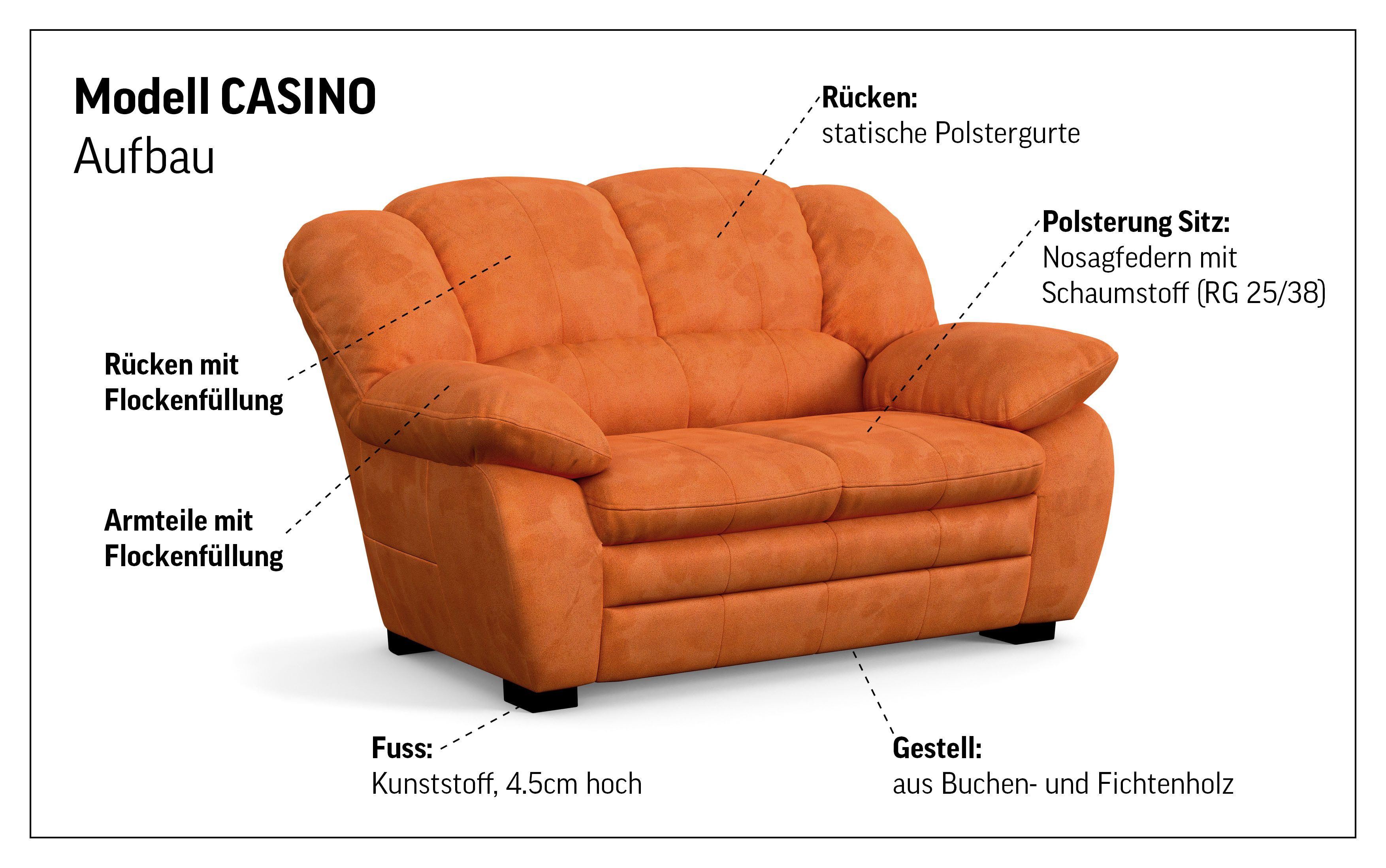 COTTA Zithoek Casino, bankset, 3-2-1 zitplaatsen, woonkamer set 3-delig, fauteuil, 2-zits, 2,5-zits, hoge rugleuning (set, 3-delig)