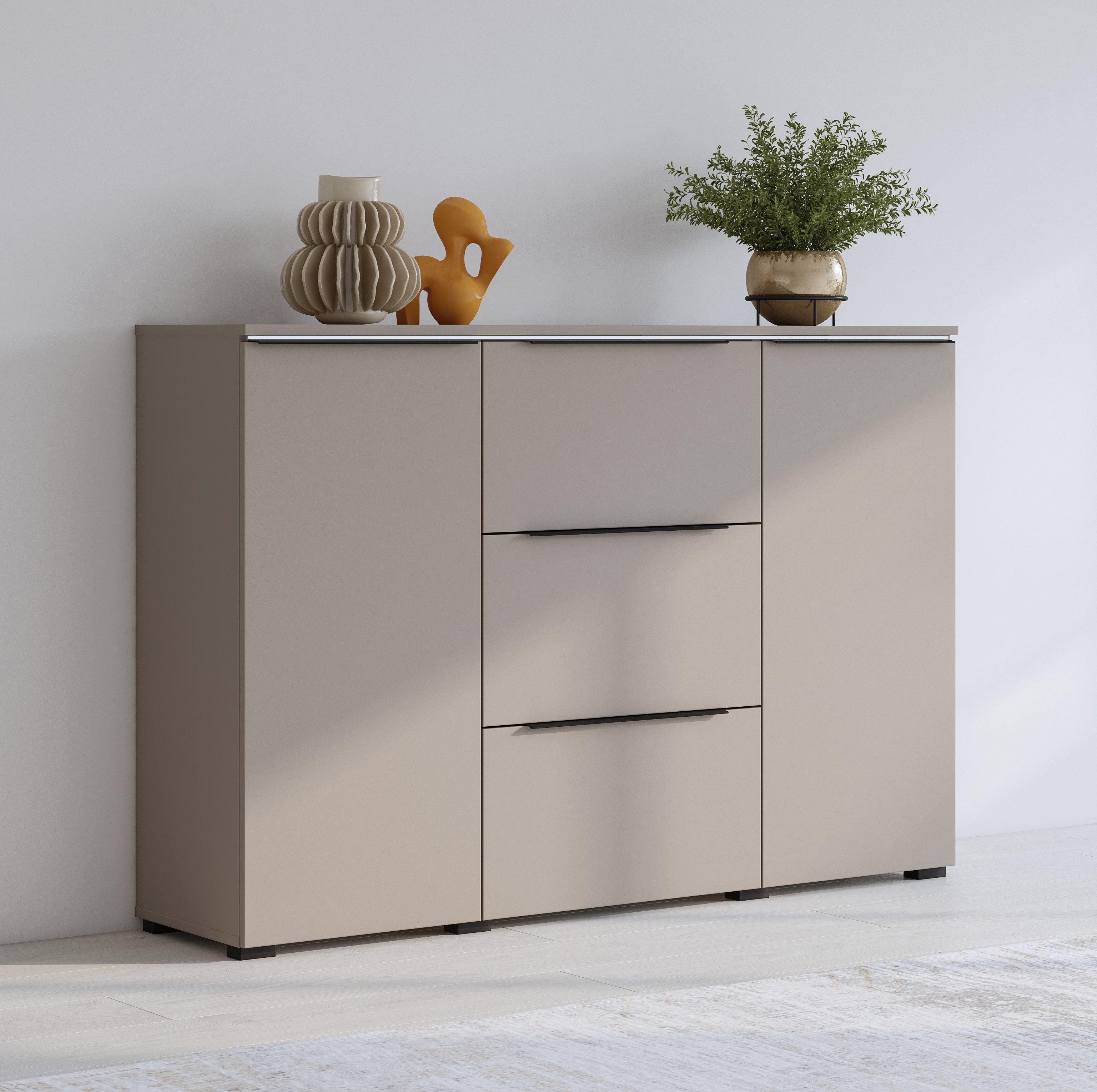 INOSIGN Dressoir Tana, breedte 132 cm, moderne commode 3 SK, 2 deuren Ladekast, sidetable met veel bergruimte, planken verstelbaar