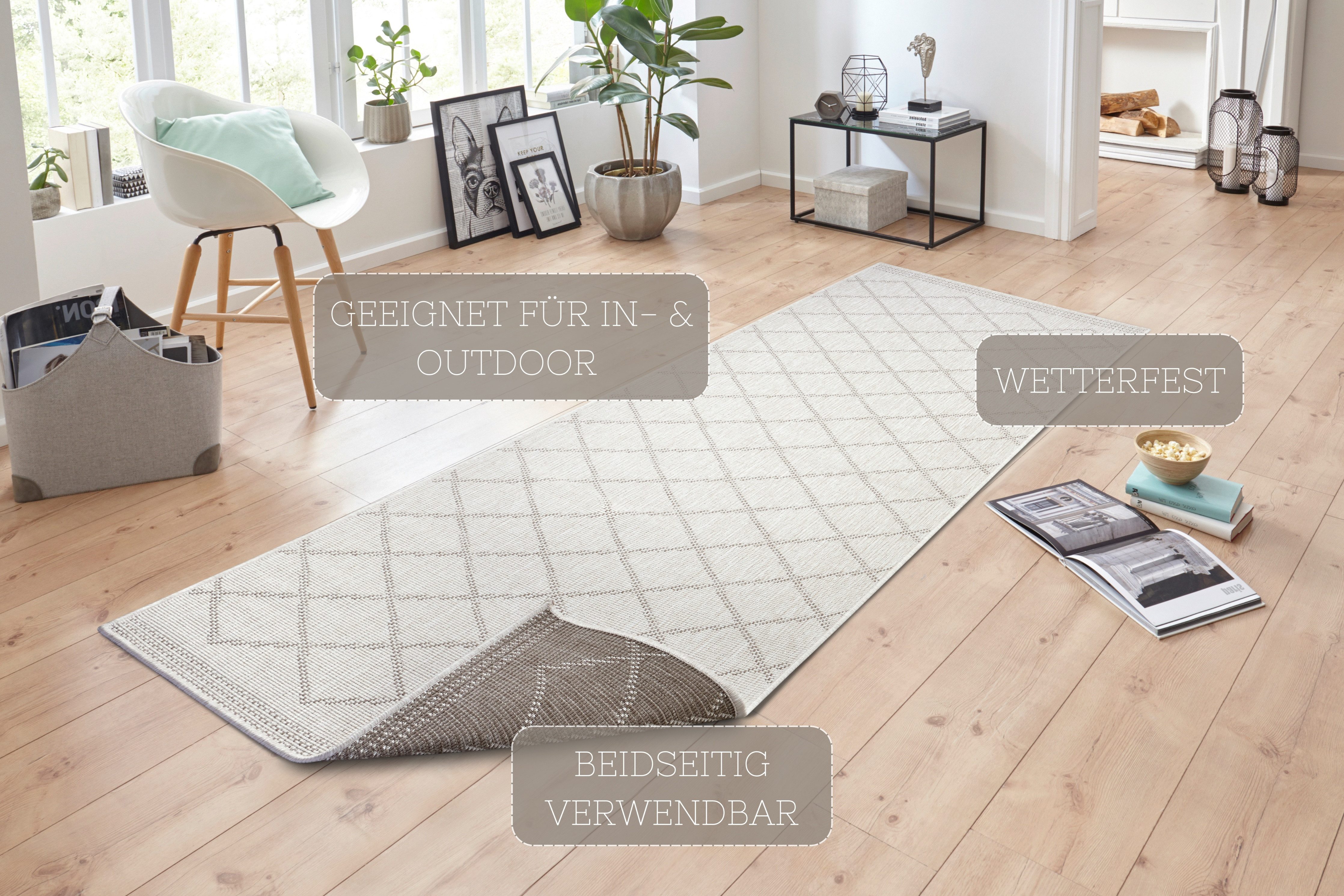 HANSE Home Vloerkleed Corsica tweezijdig te gebruiken kleed Binnen- en buitengebruik, weerbestendig, balkon, loper, woonkamer, waterbestendig