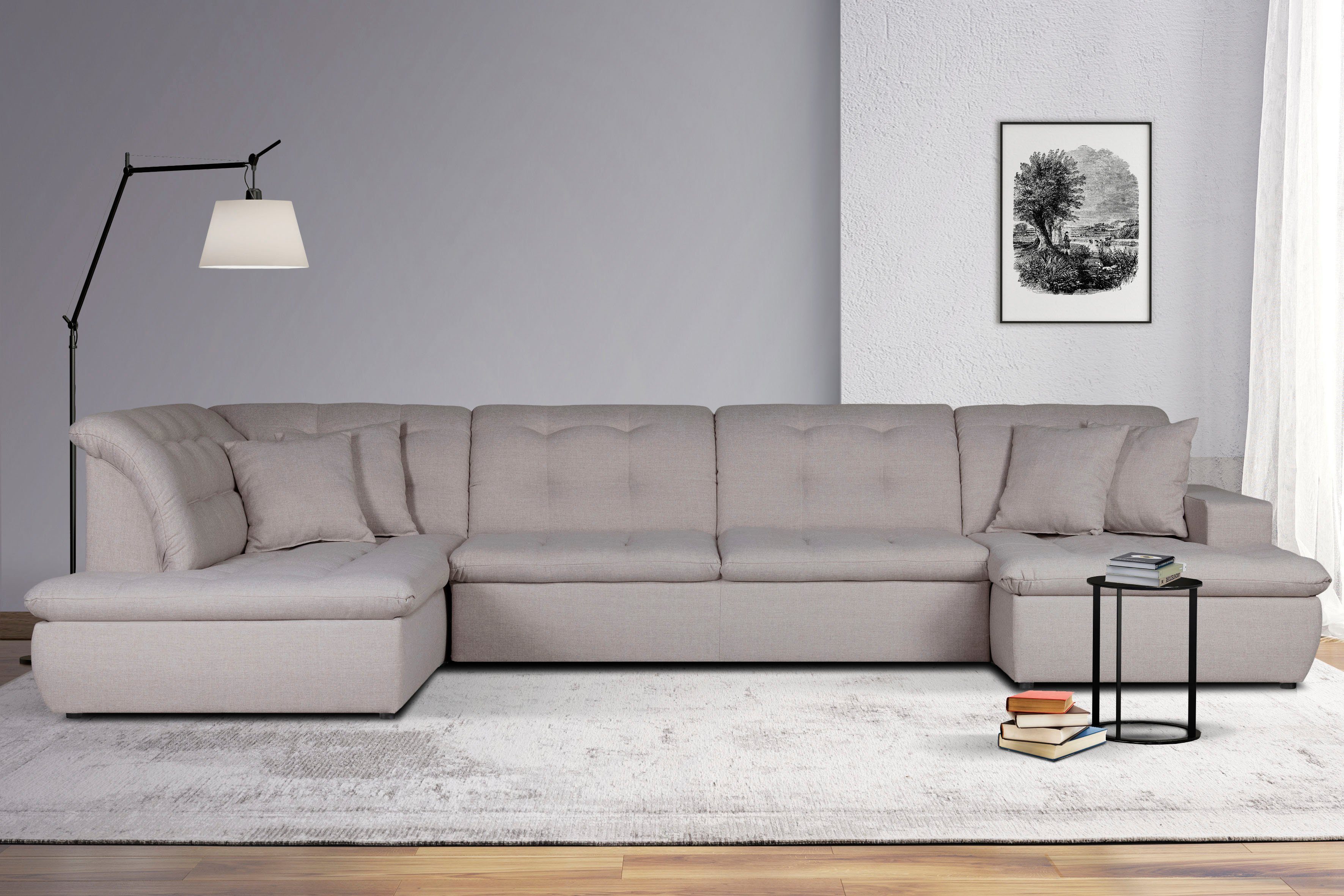 INOSIGN Zithoek BRISBANE nieuw U-model met verfijnd gestikt patroon, matte look, incl. sierkussens