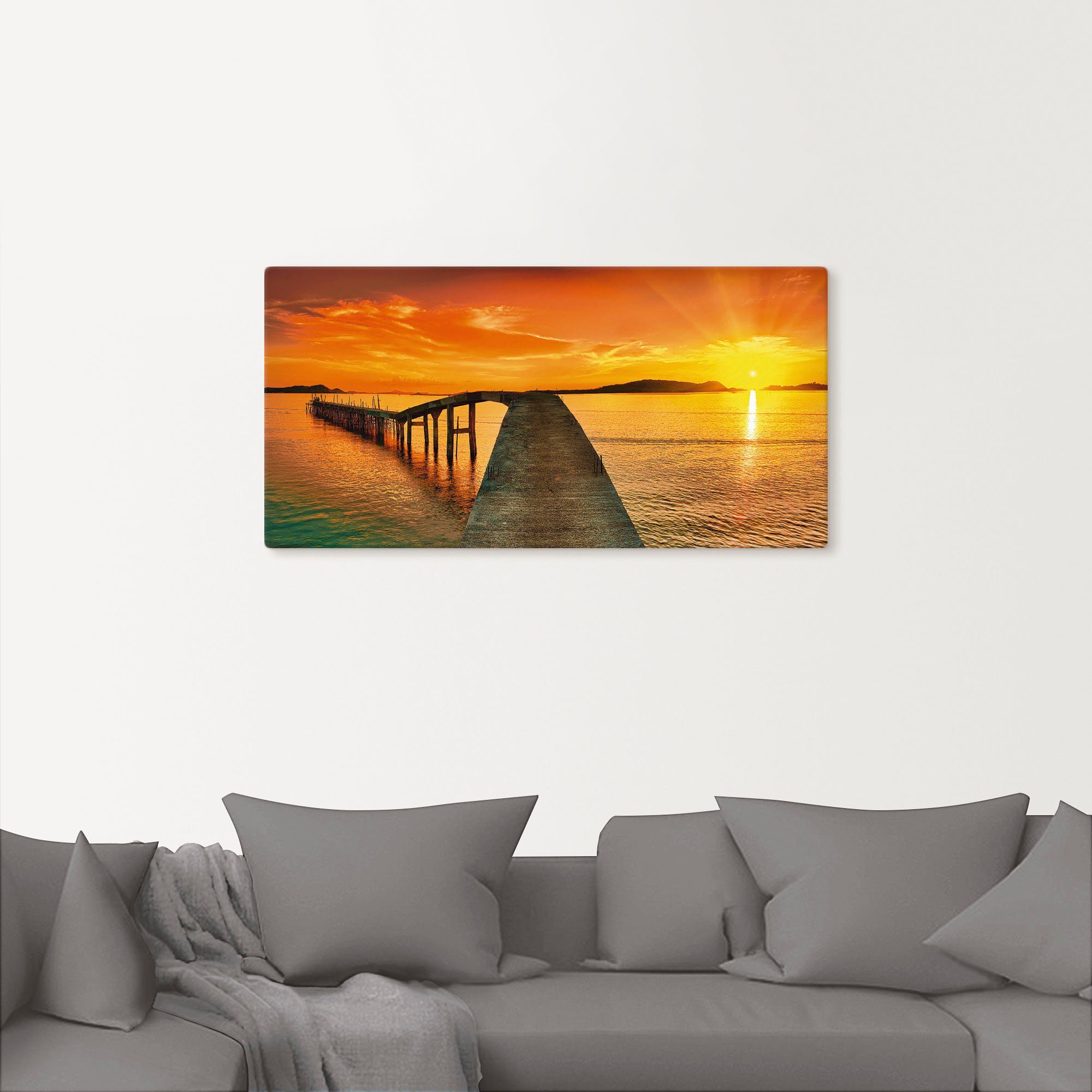 Artland Artprint Zonsopkomst boven de zee als artprint van aluminium, artprint voor buiten, artprint op linnen in verschillende maten