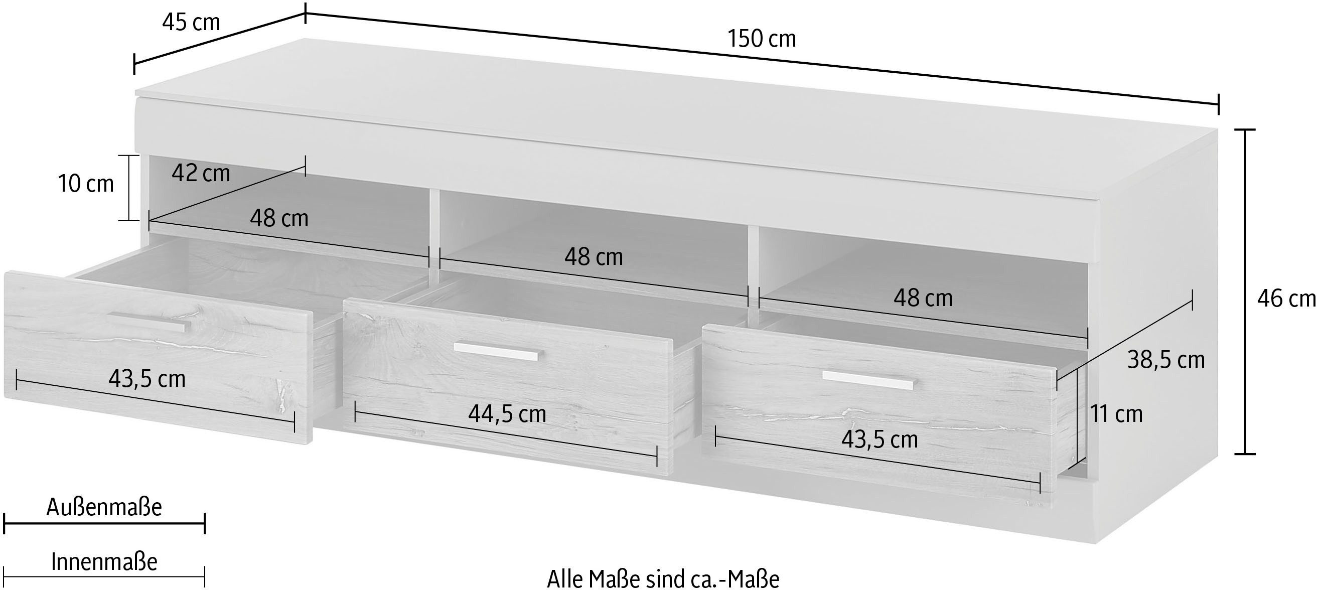 INOSIGN Tv-meubel SCARA met applicatie tineiken decor, breedte 150 cm, met soft-closefunctie