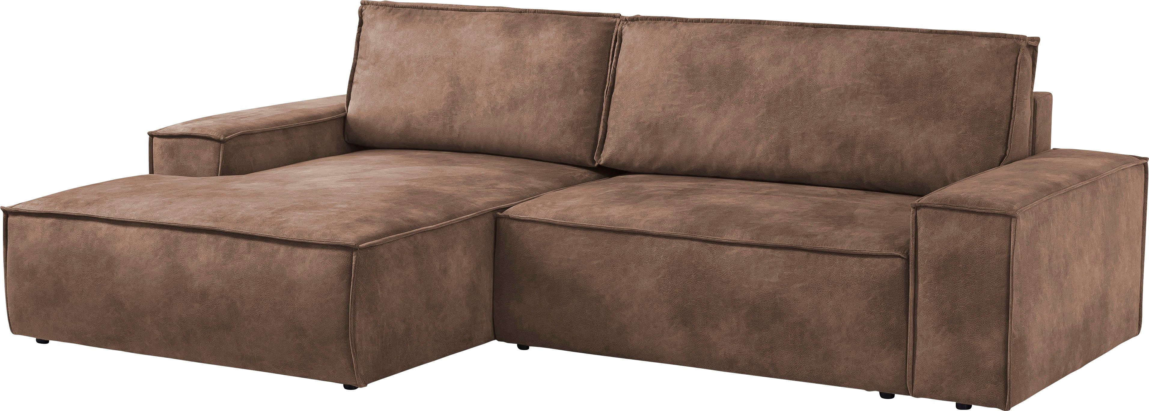 Home affaire Hoekbank SHERWOOD bedbank 267 cm, L-model, Slaapfunctie met bedlade (210x136 cm), cord, vintage, fluweel