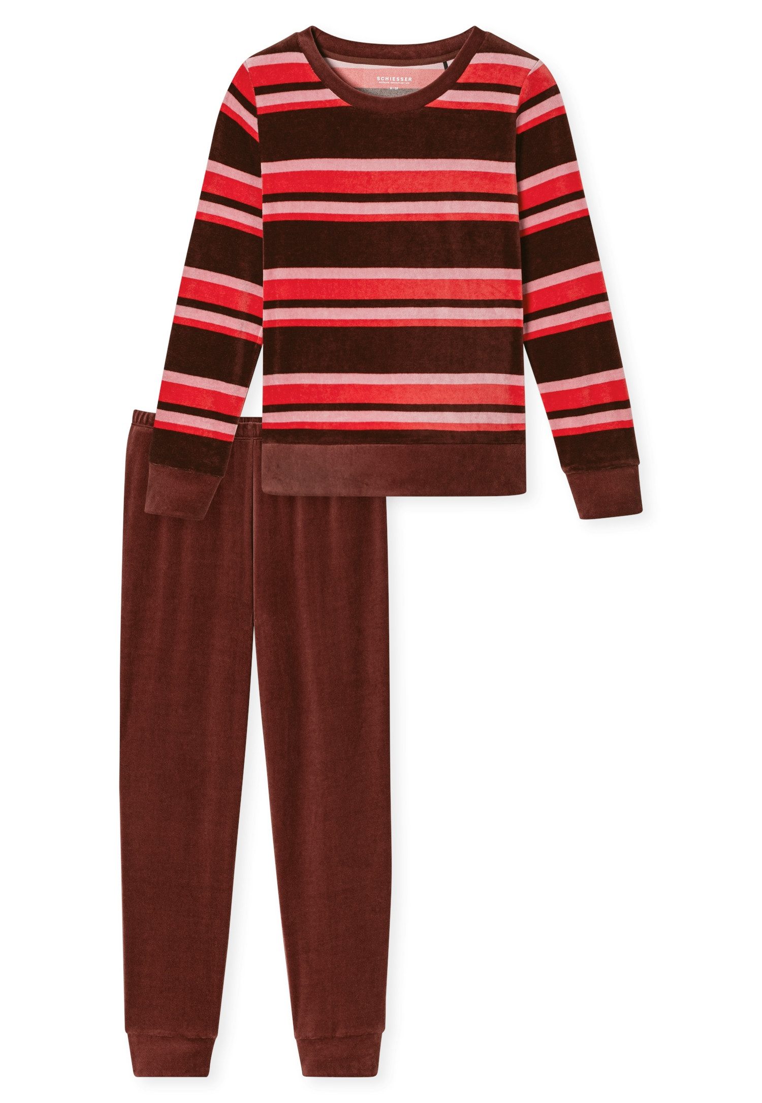 Schiesser Pyjama Comfort Nightwear Katoenmix, ronde hals, lange mouwen, velours kwaliteit