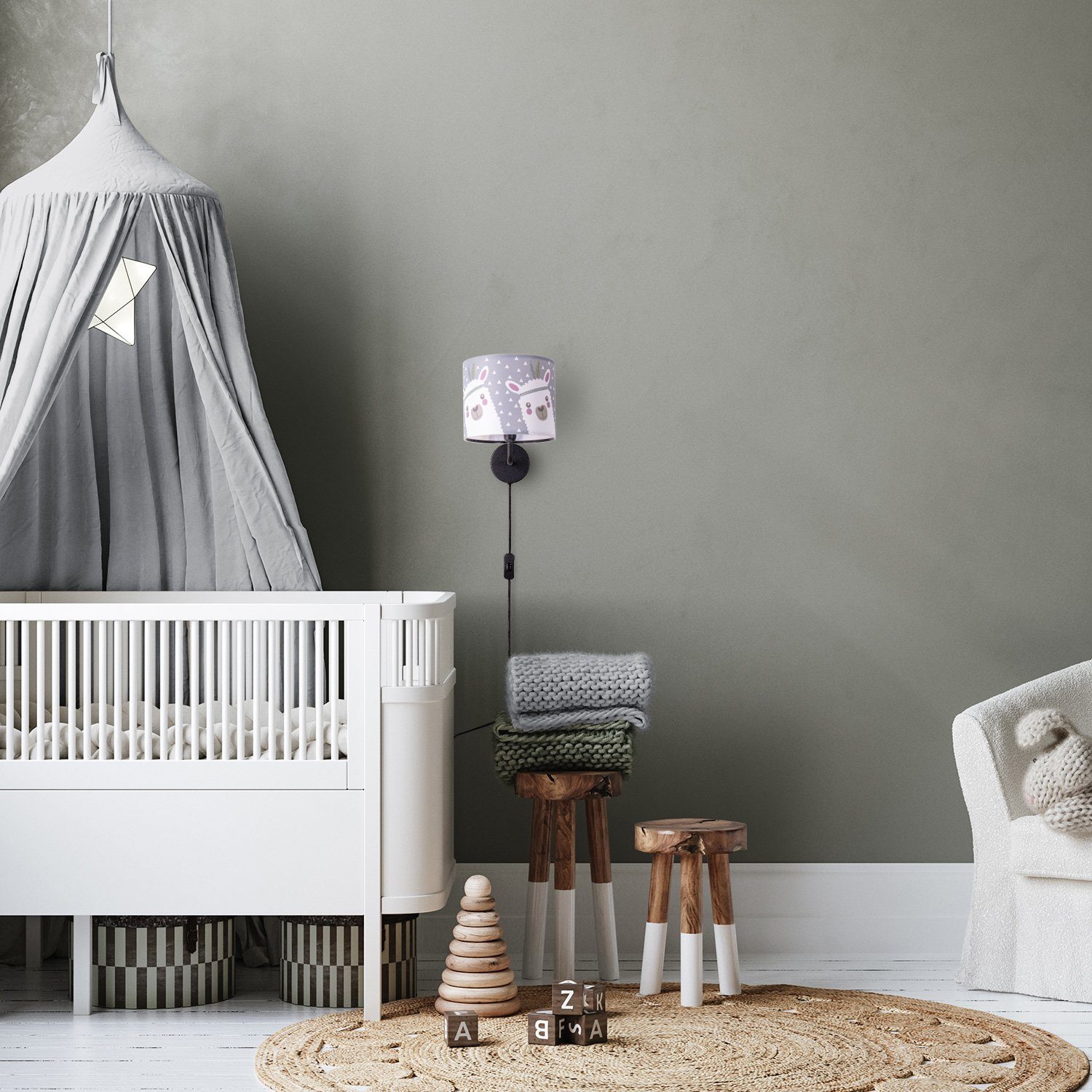 Paco Home Wandlamp Ela 214 Kinderlamp wandlamp met schakelaar Ø…18cm lama roze grijs kabel 3m E14