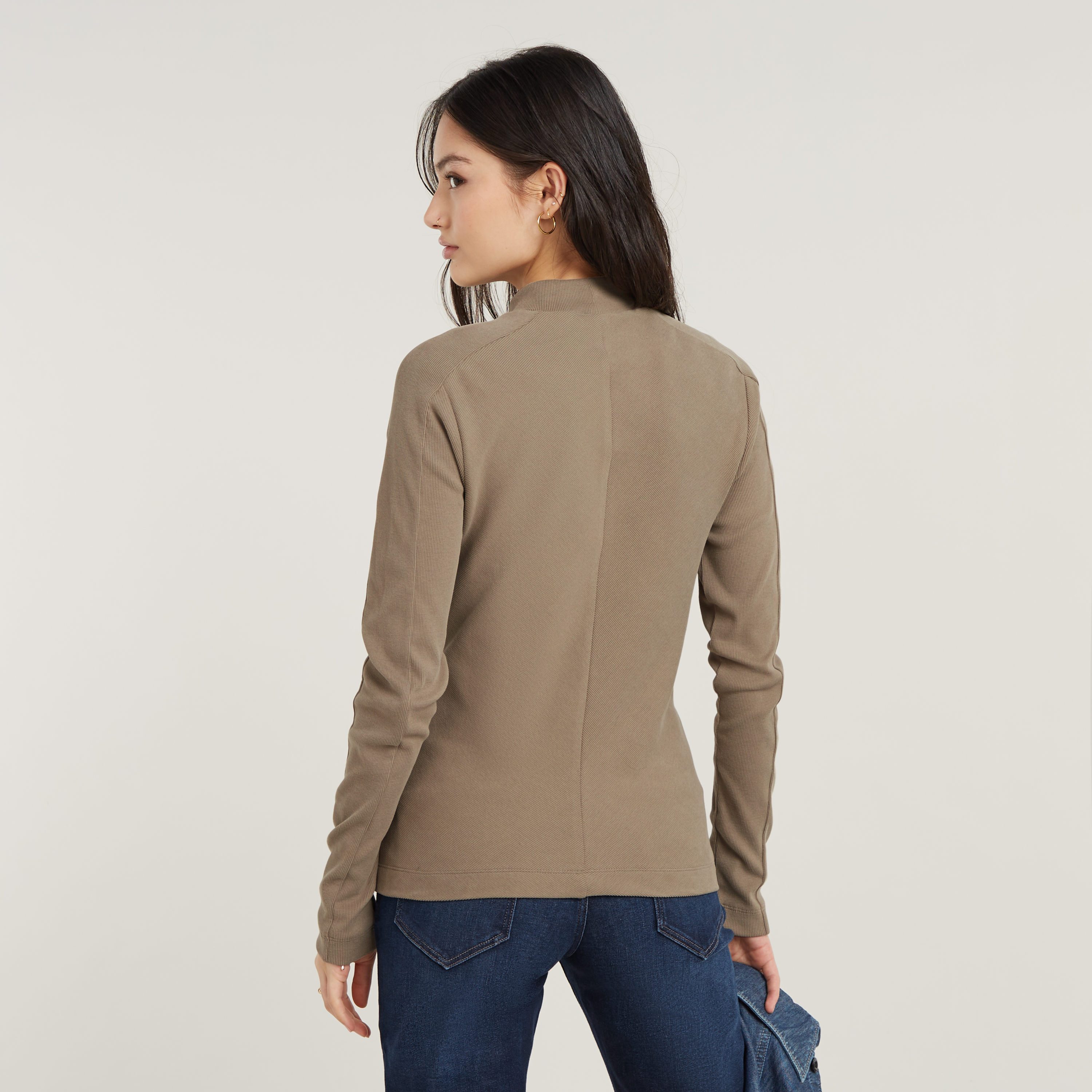 G-Star RAW Longsleeve Rib Mock Top met merkenopdruk op de kraag