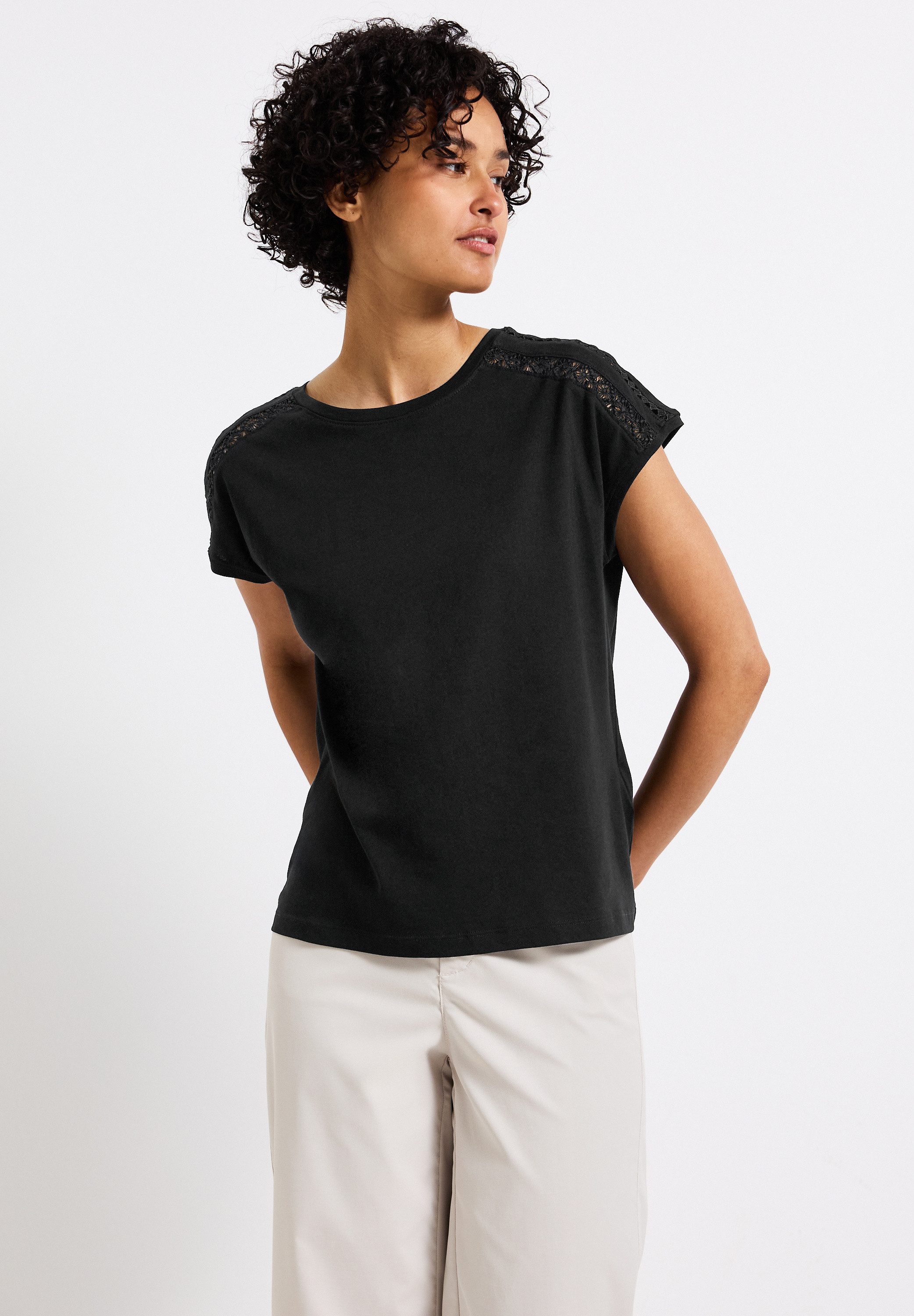 STREET ONE T-shirt met gehaakte details dames t-shirts maat 44 zwart