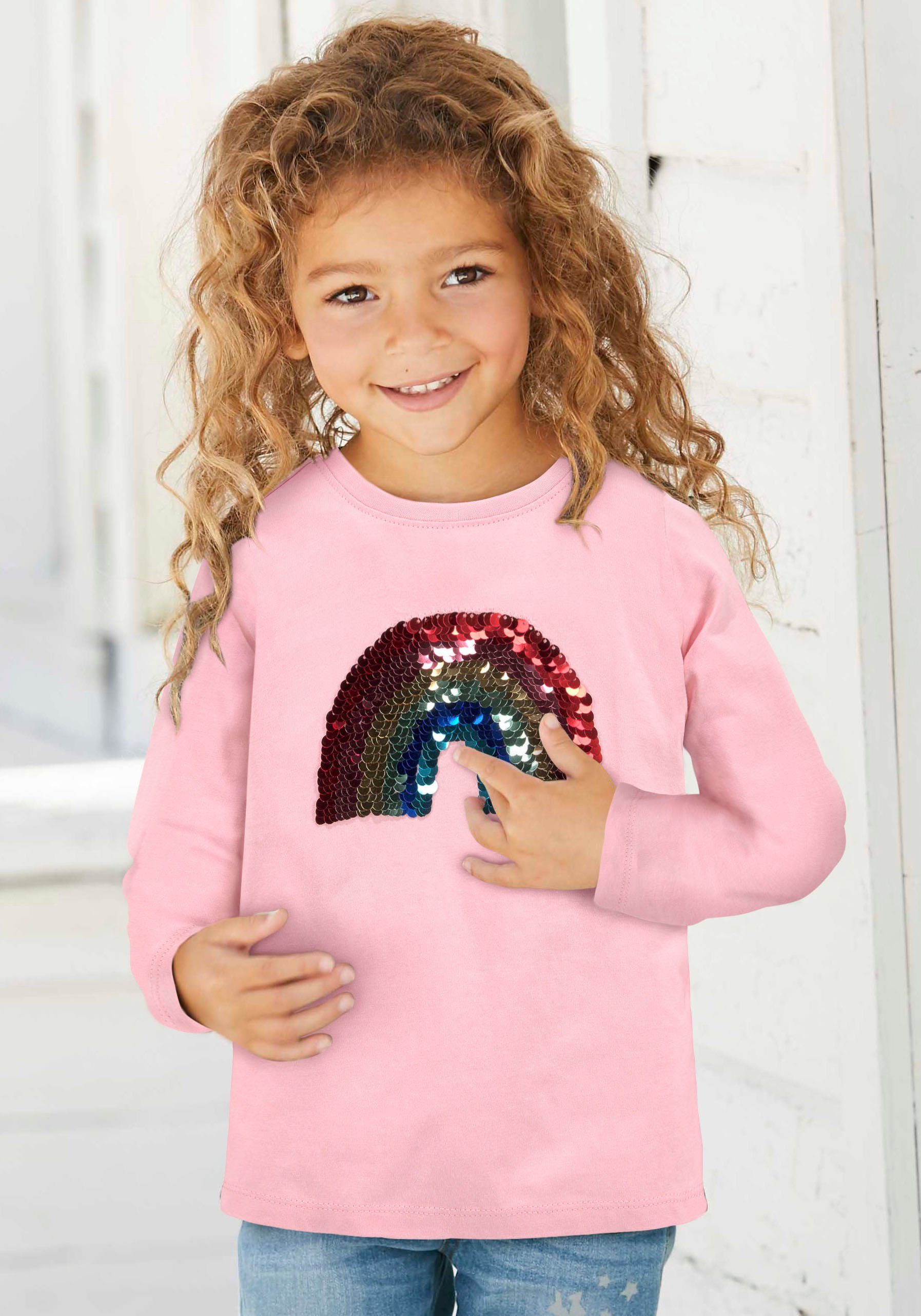 KIDSWORLD Shirt met lange mouwen Regenboog Lange mouwen, basic pasvorm, met glanzende...