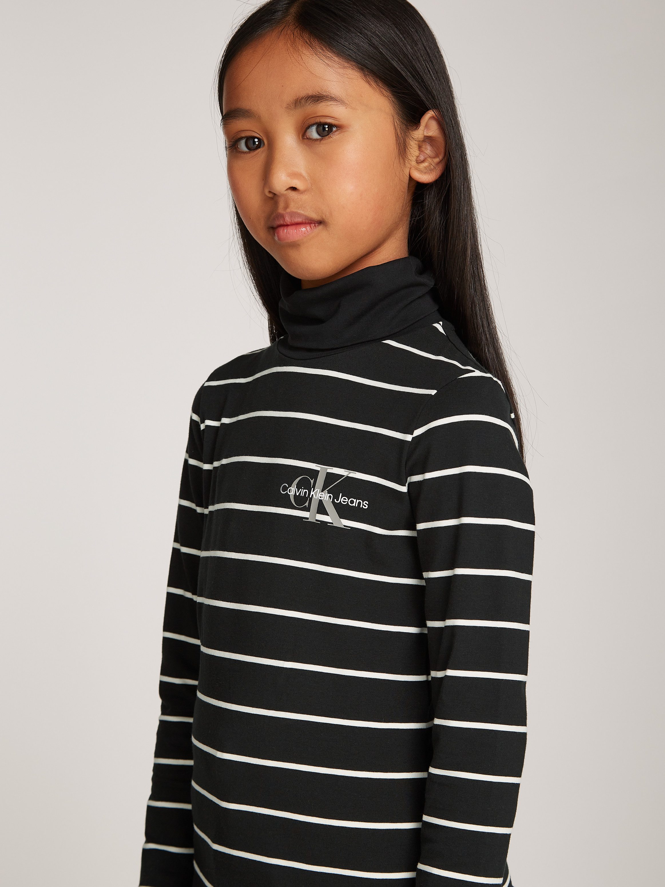 Calvin Klein Colshirt Slim Roll Neck Stripe Ls T-Shirt voor kinderen tot 16 jaar en met logo-opdruk