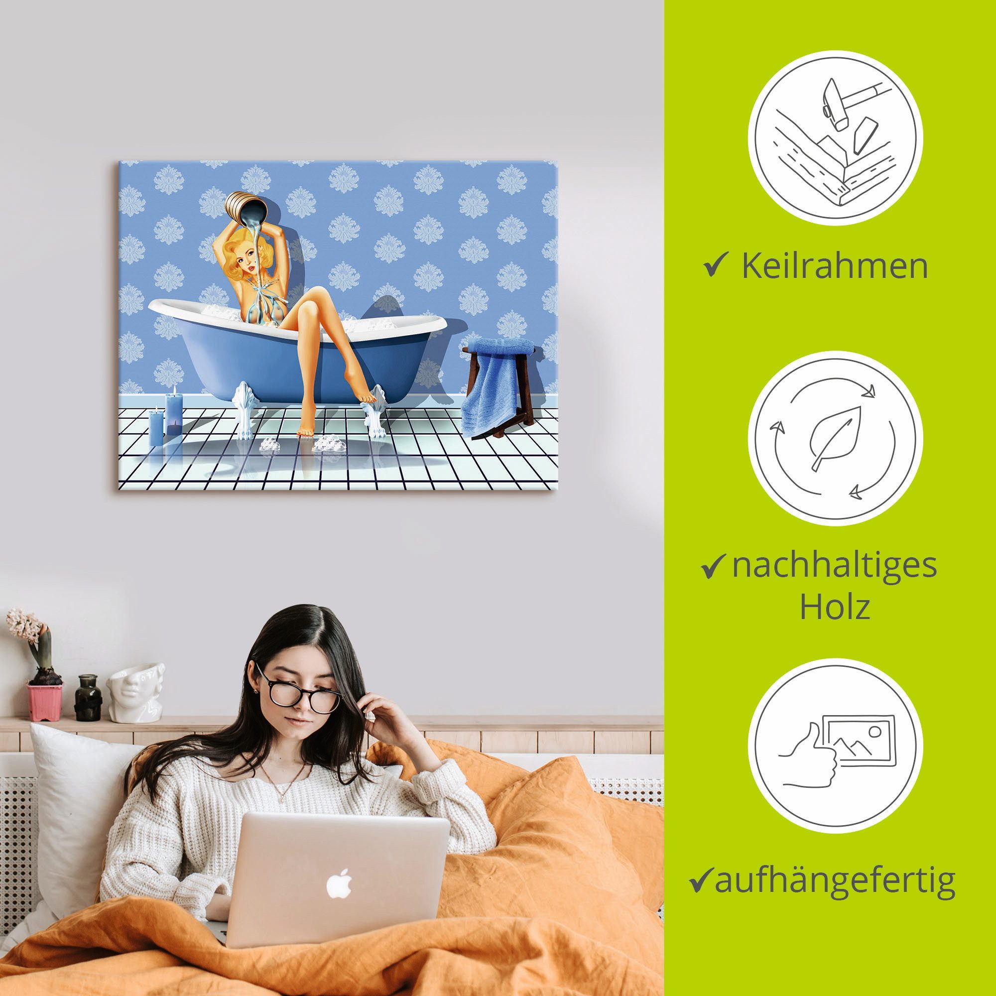 Artland Artprint De sexy blauwe badkamer als artprint op linnen, poster, muursticker in verschillende maten