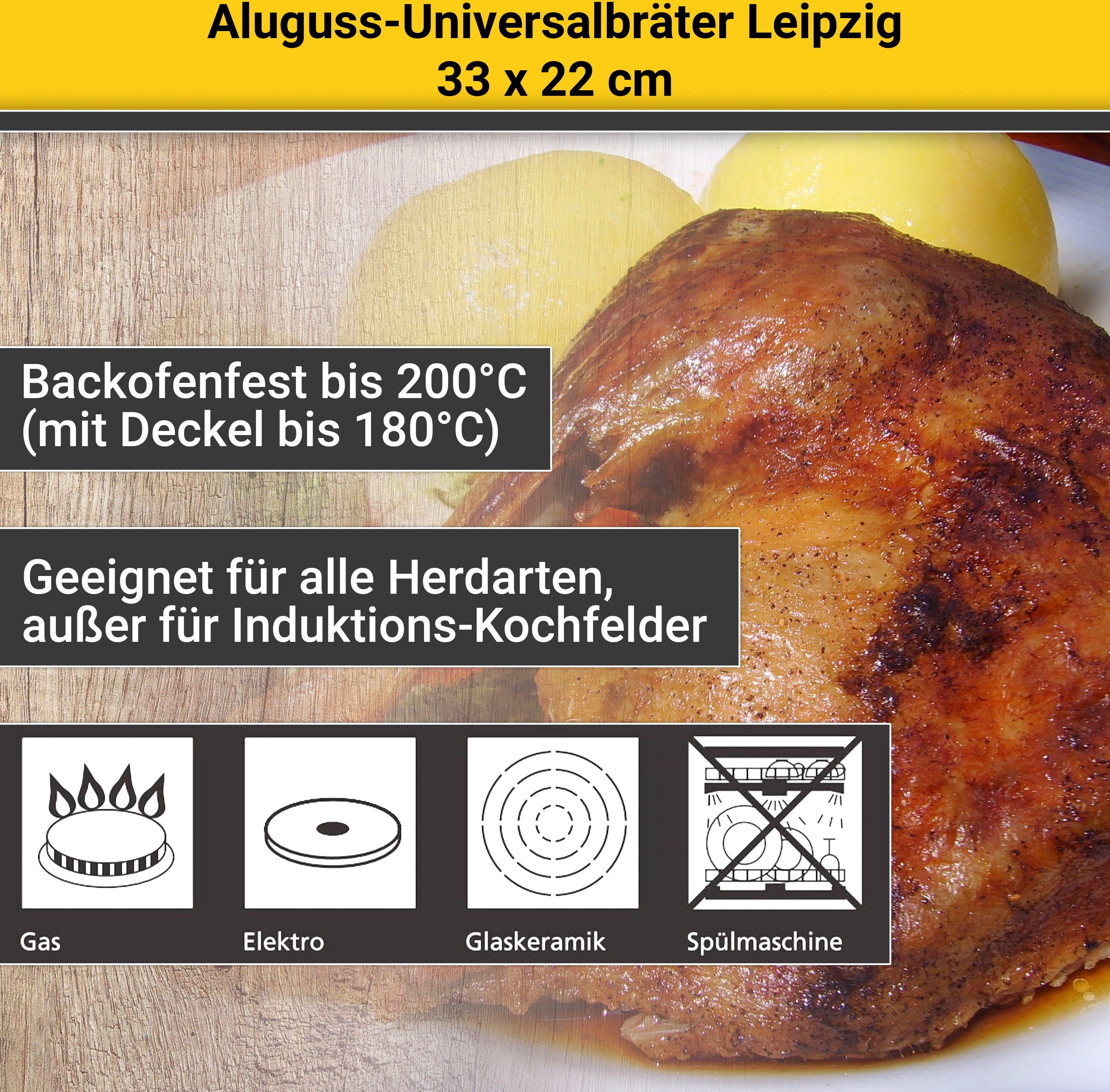 Krüger Braadpan Aluguss universele braadpan met glazen deksel LEIPZIG, 33 x 22 x 10,5 cm