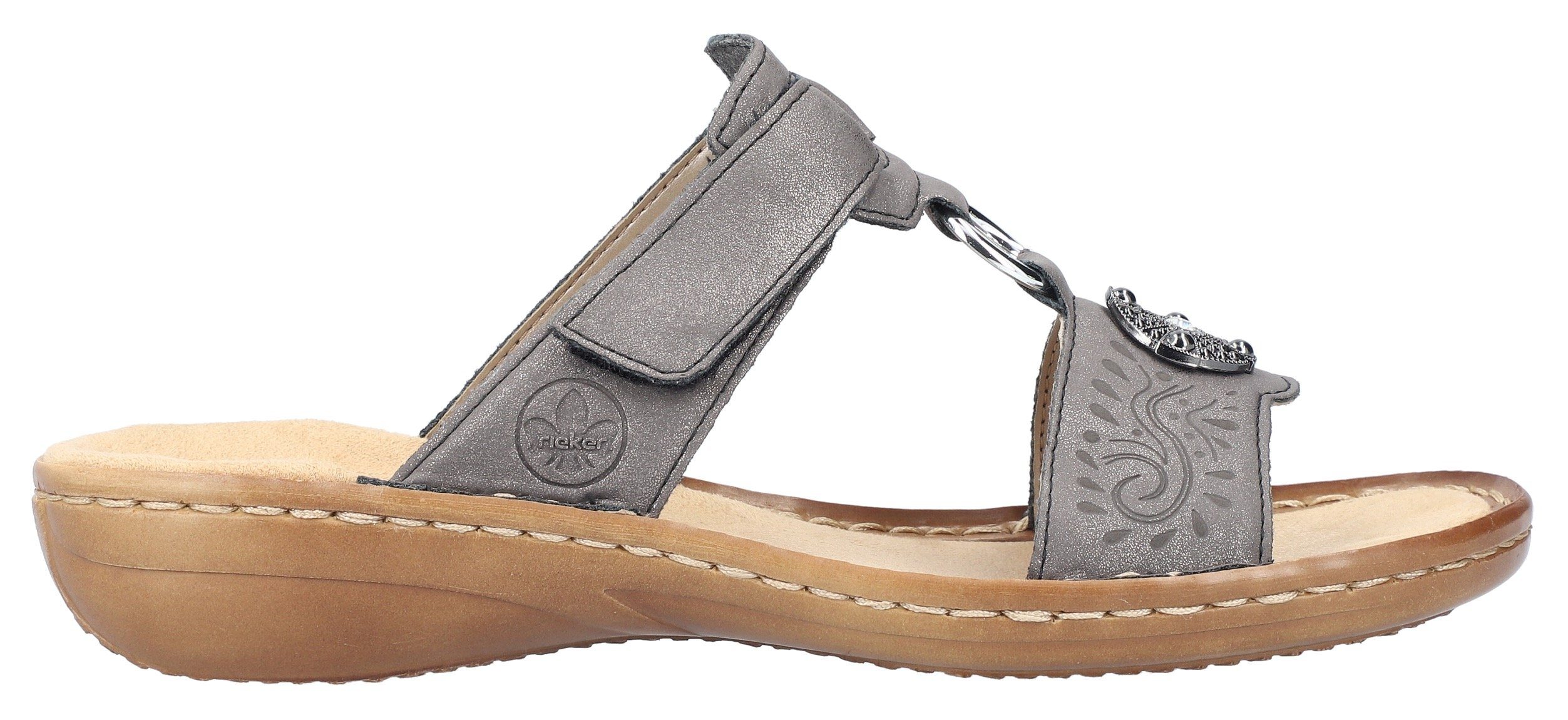 Rieker Slippers sleehak, zomerschoen, pantoffels met juwelenapplicatie