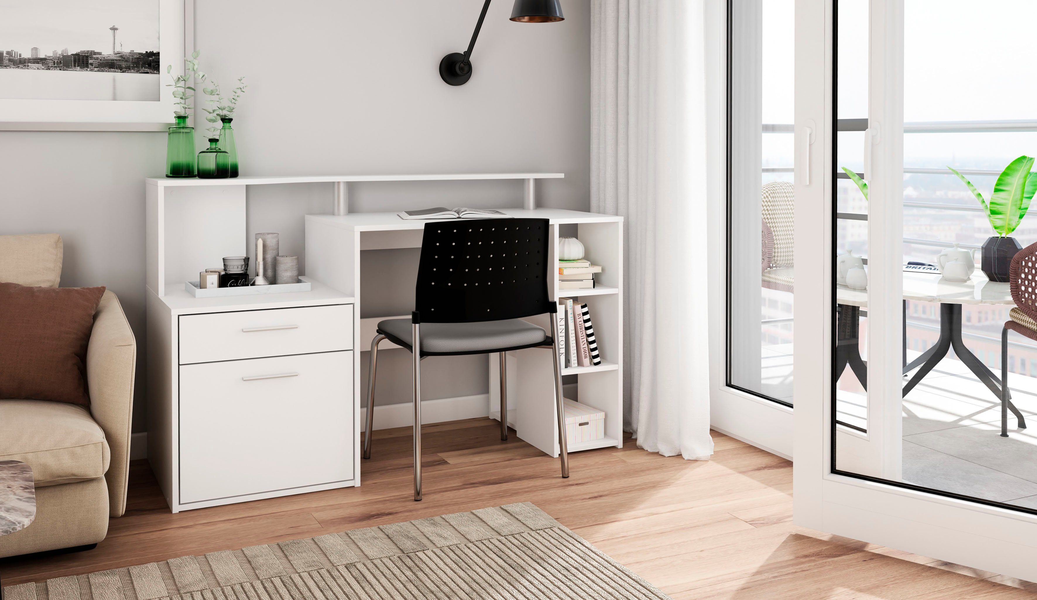 byLIVING Bureau Louise Breedte 140 cm, bureau met kast met veel bergruimte