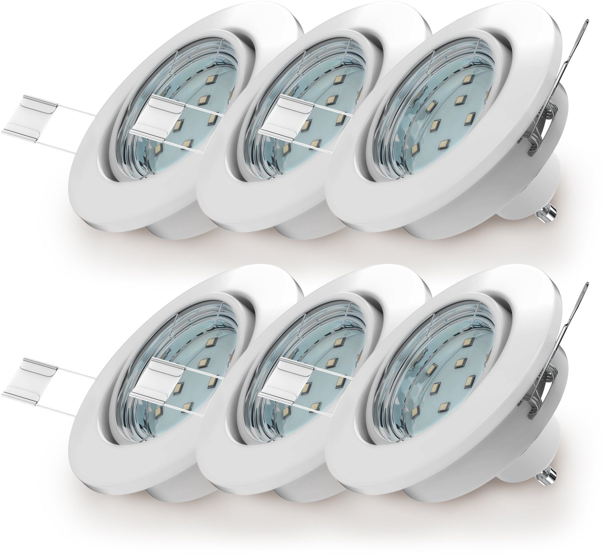 B.K.Licht Ledinbouwlamp 6-delige set inbouwspots, draaibare inbouwspots, platte plafondstralers (6 stuks)