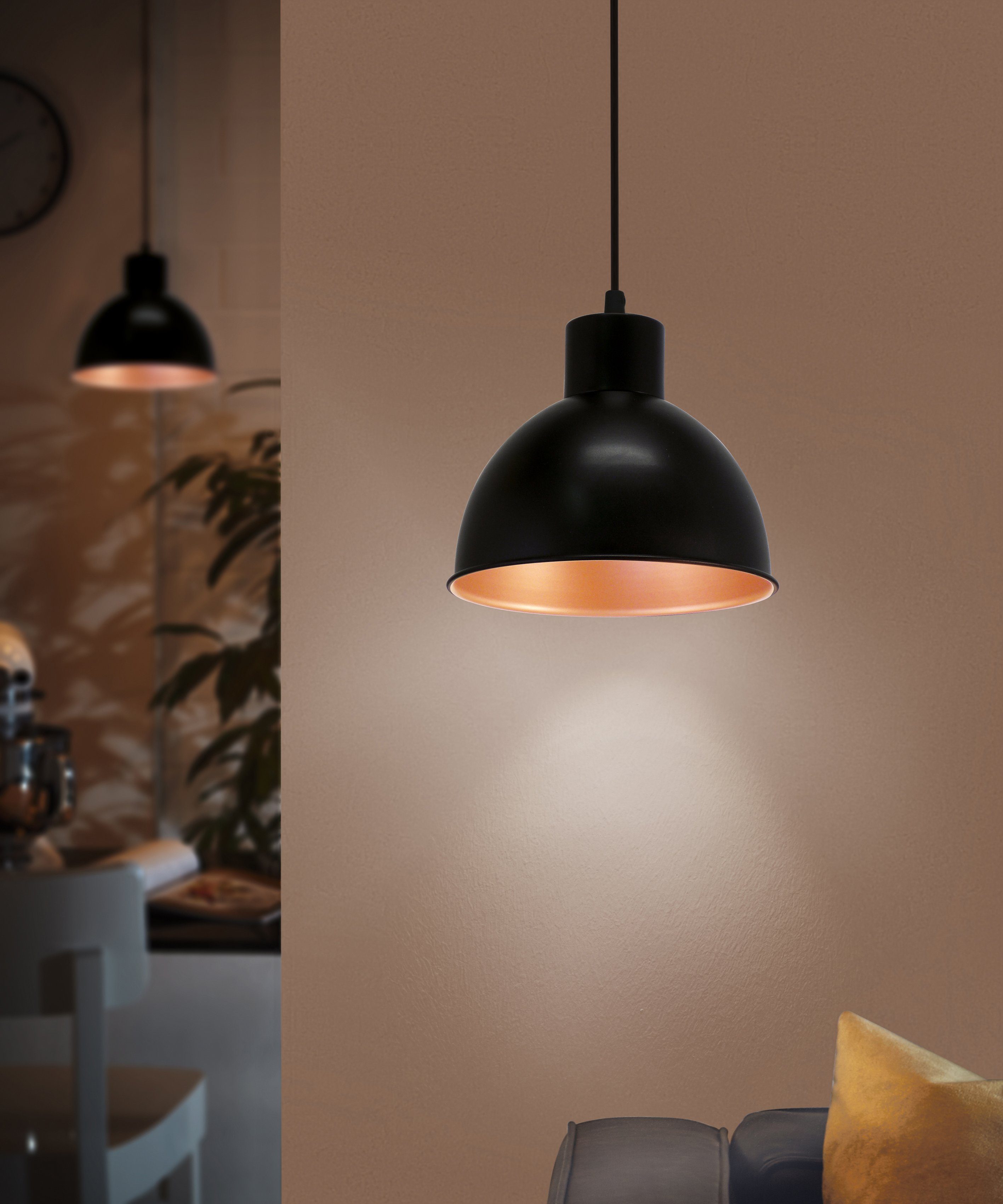 EGLO Hanglamp TRURO 1 hanglamp, eettafellamp, staal, zwart, koper, E27 Vintage hanglamp, Industrial, retro hanglamp, fitting: E27