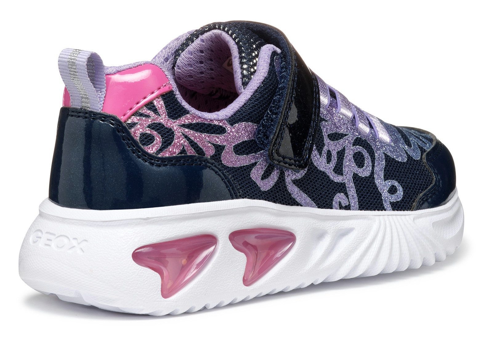 Geox Sneakers J ASSISTER GIRL knipperschoen , klittenbandschoen met kleurrijke glitterstrikpatroon en knipperfunctie