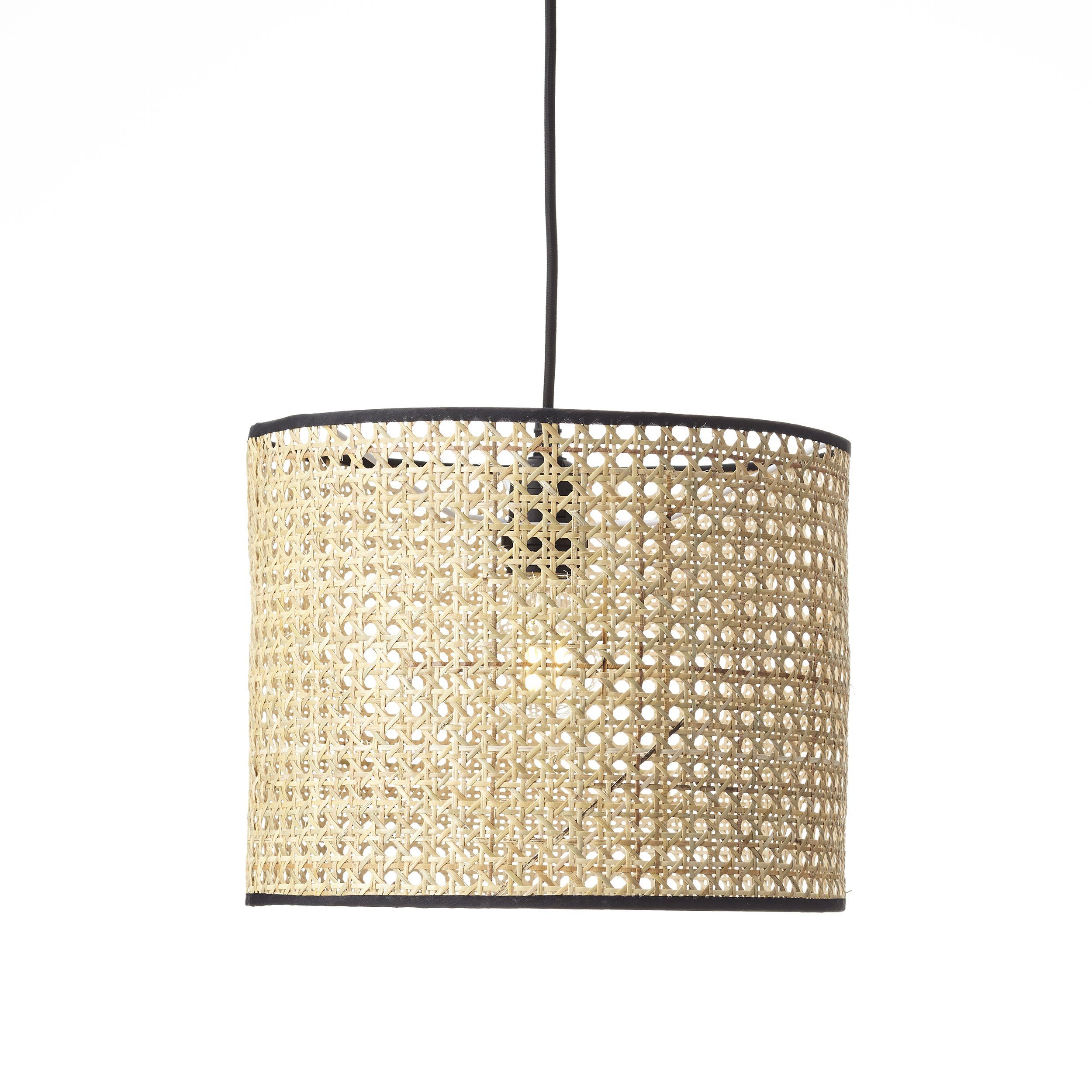 Brilliant Leuchten Hanglamp WILEY 174 cm hoogte, ø 30 cm, e27, in te korten, rotan/metaal, hout licht/zwart (1 stuk)