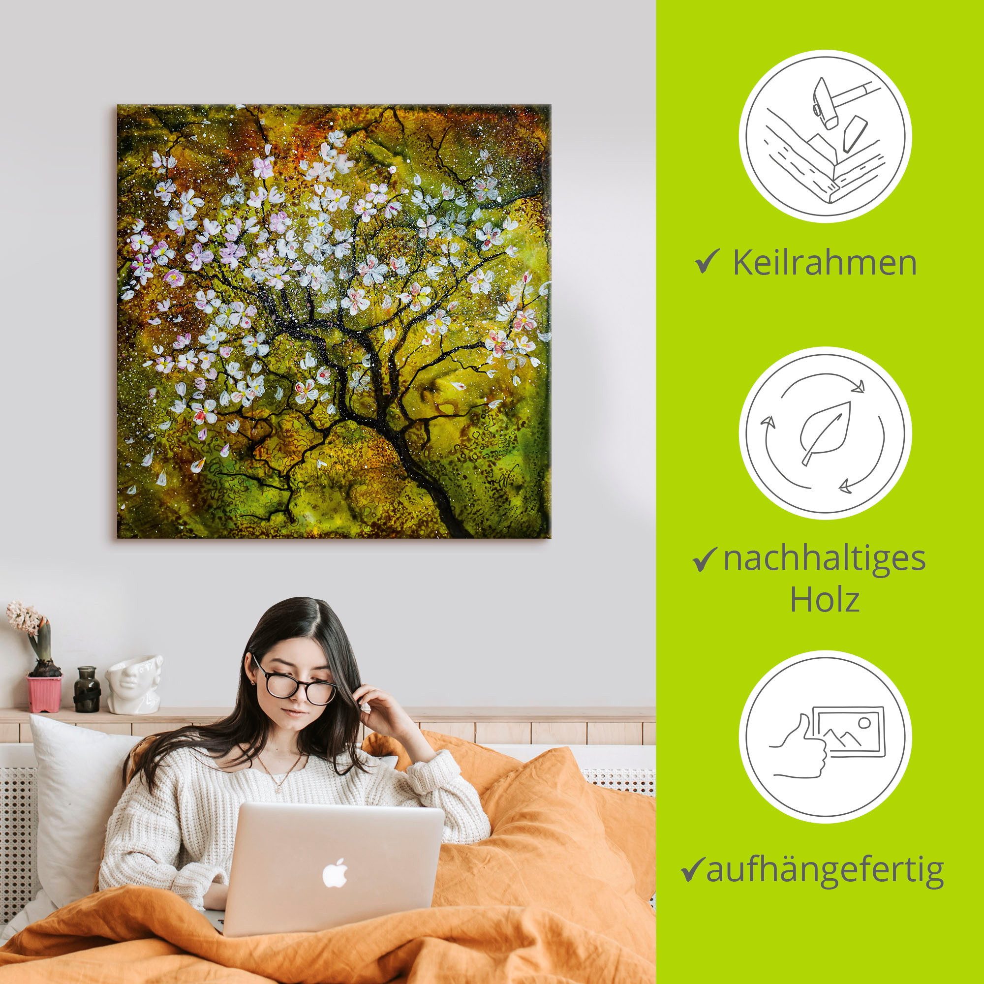 Artland Artprint Kersenbloesem als artprint van aluminium, artprint op linnen, muursticker, verschillende maten