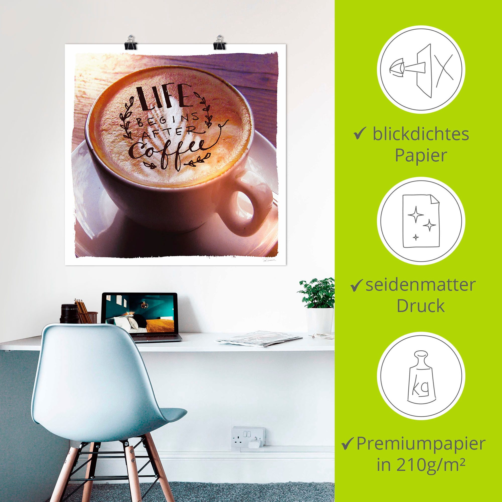 Artland Artprint Het leven begint na de koffie als artprint op linnen, poster in verschillende formaten maten