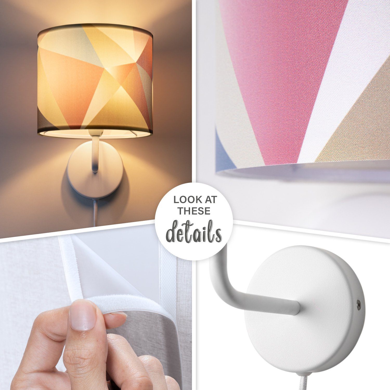 Paco Home Wandlamp Kosy 309 Stekker ganglamp woonkamer Ø18cm pastel decor kabel 3m E14