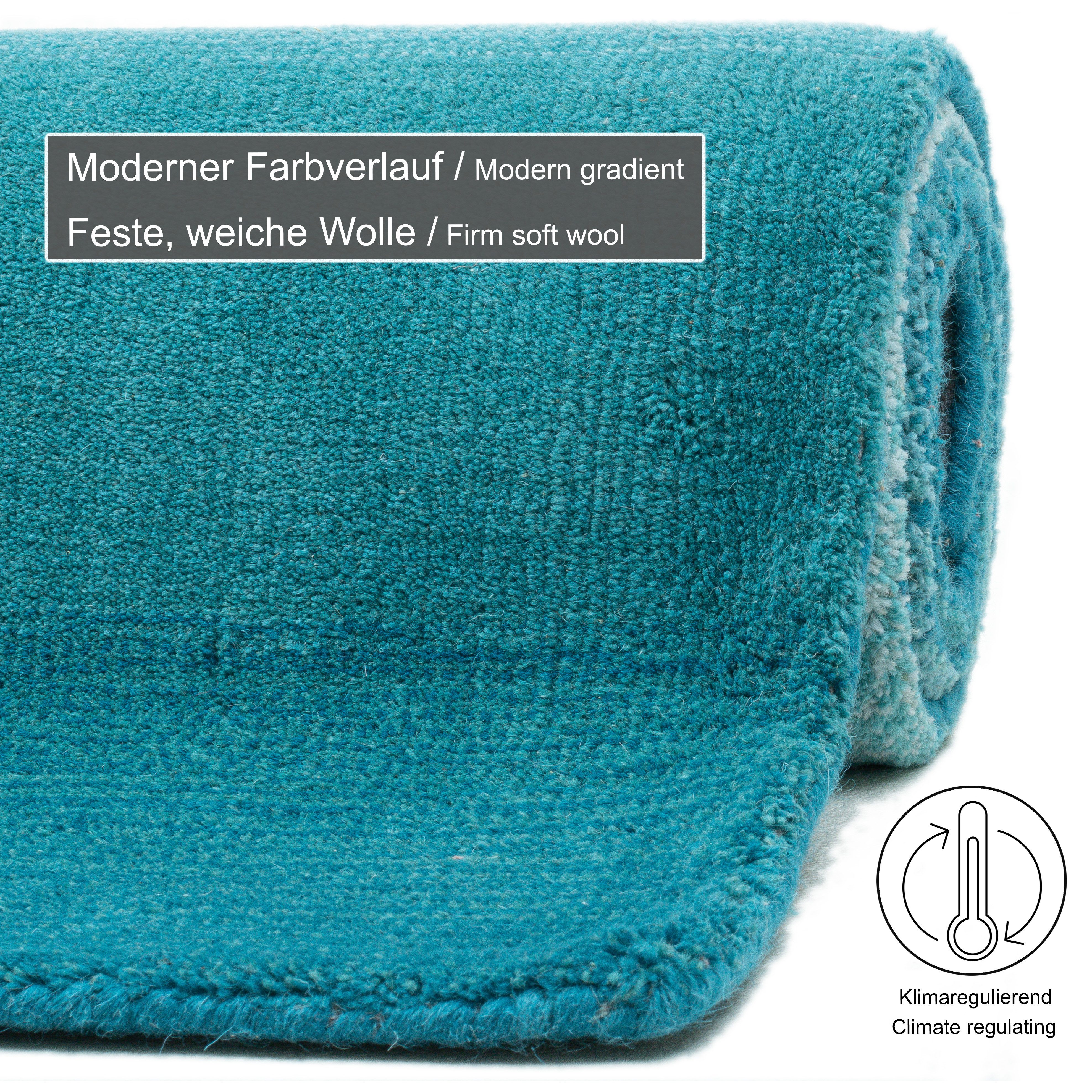 THEKO Wollen kleed Wool Comfort Handgeweven vloerkleed, zuivere wol, met de hand geweven, briljante kleuren, Scandinavisch