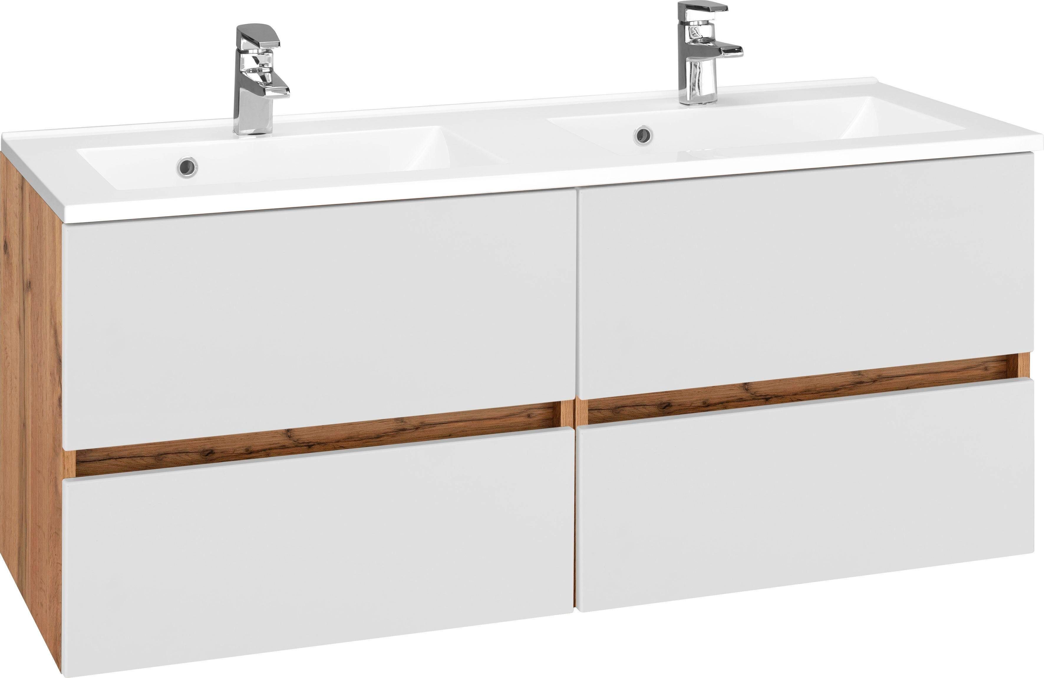 welltime Wastafelonderkast Lucca Badkamermeubel, wastafelonderkast inclusief wasbak, breedte 120 cm onderkasten wit