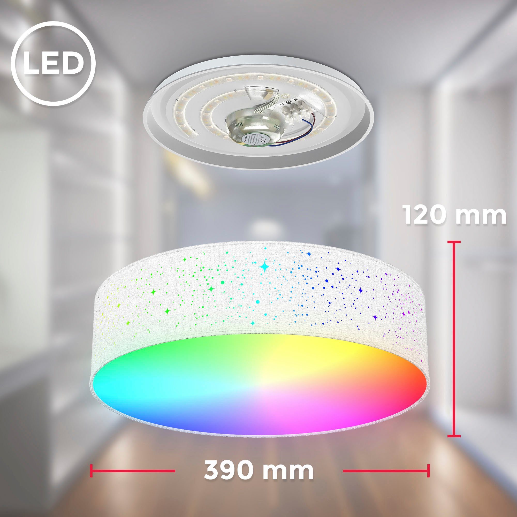 B.K.Licht Led-plafondlamp BK_SD1476 WiFi RGB-CCT plafondlamp, APP bediening, iOS+Andorid incl. afstandsbediening, kleurverandering en lichteffecten, ø 39 cm (1 stuk)