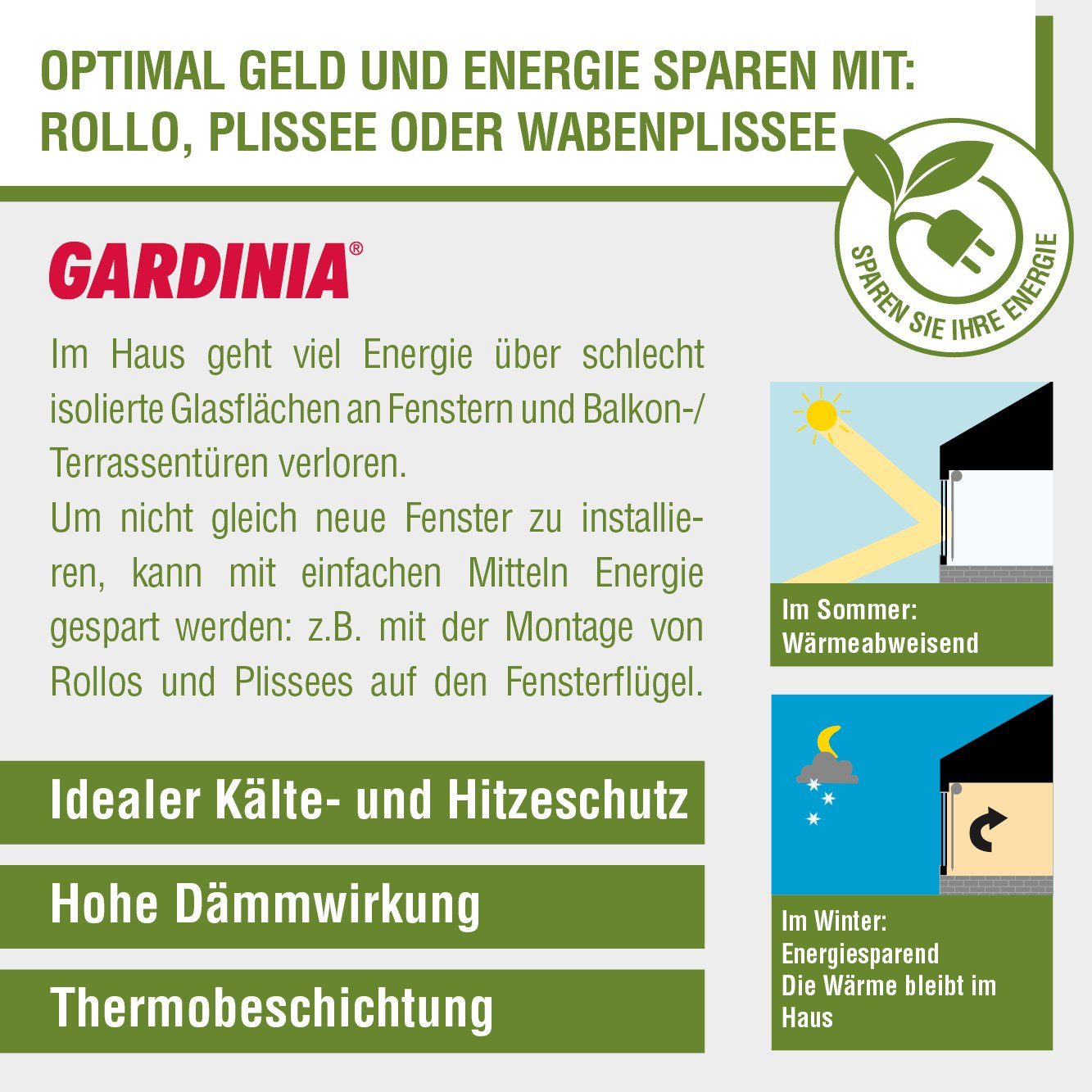 GARDINIA Plisségordijn met honingraatstructuur Concept thermo-afdichting energiebesparend en verduisterend met thermolaag (1 stuk)