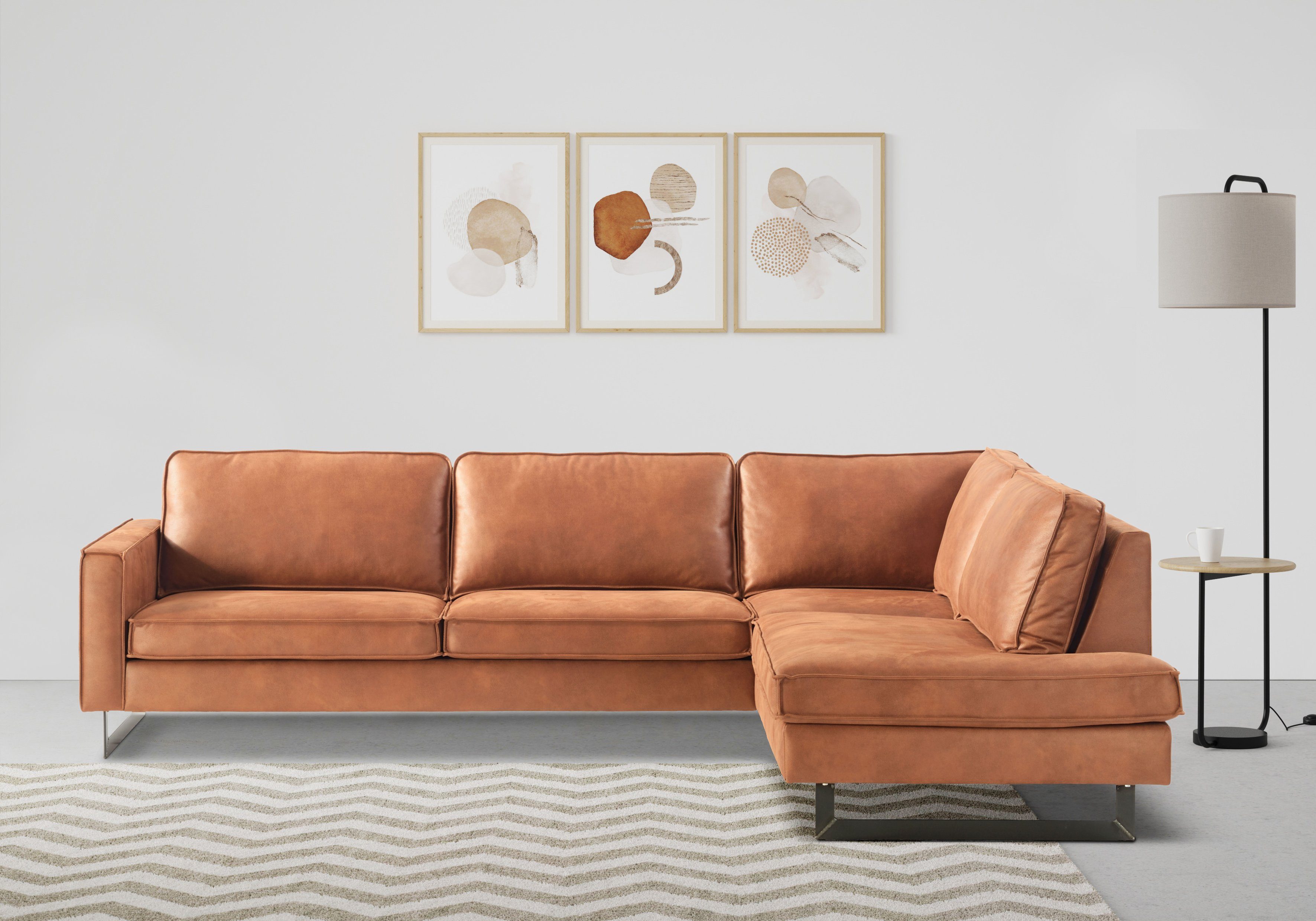 Places of Style Hoekbank Pinto, 290 cm, cord, chenille, leerlook, ottomane links/rechts