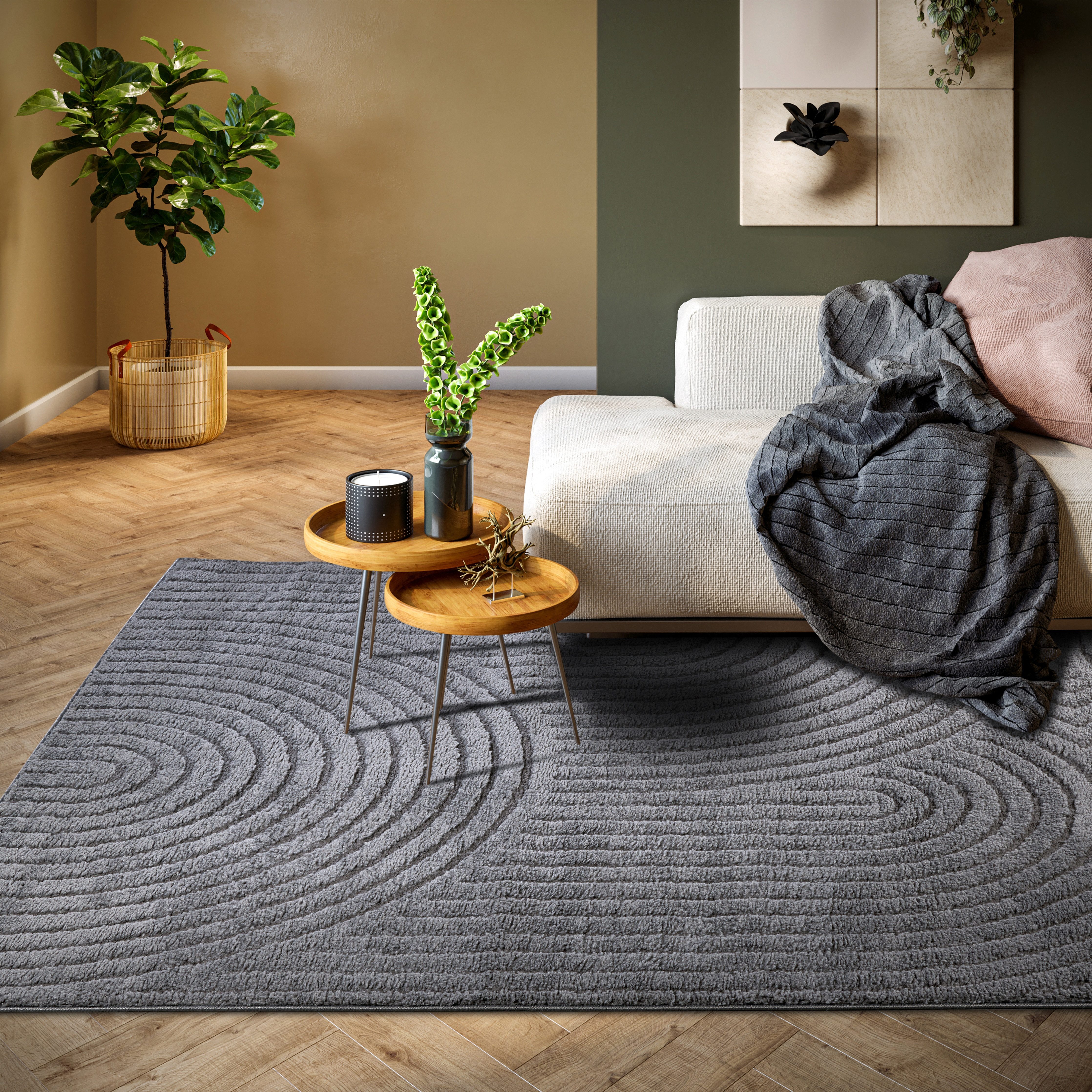 ELLE DECORATION Design-vloerkleed Cosy Panglao, ook als rond tapijt verkrijgbaar uni laagpolig, hoog-laag structuur, modern, scandi, boho, woonkamer