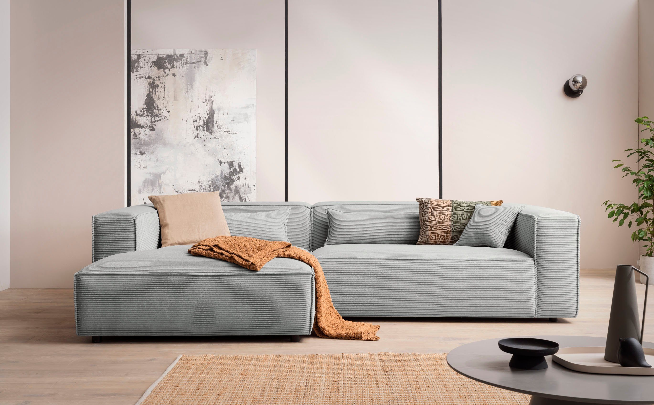 LeGer Home by Lena Gercke Hoekbank PIARA XXL, Big-sofa in cord of linnenlook, L-vorm, met biesnaad