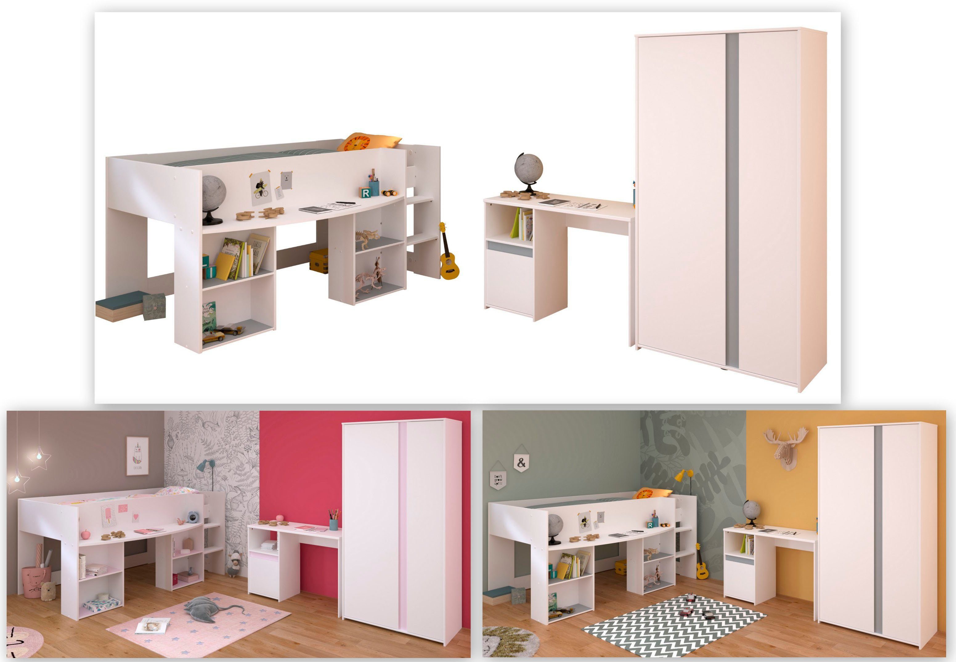 Parisot Tienerkamerset Pirouette naar keuze met bureau complete kinderkamers wit