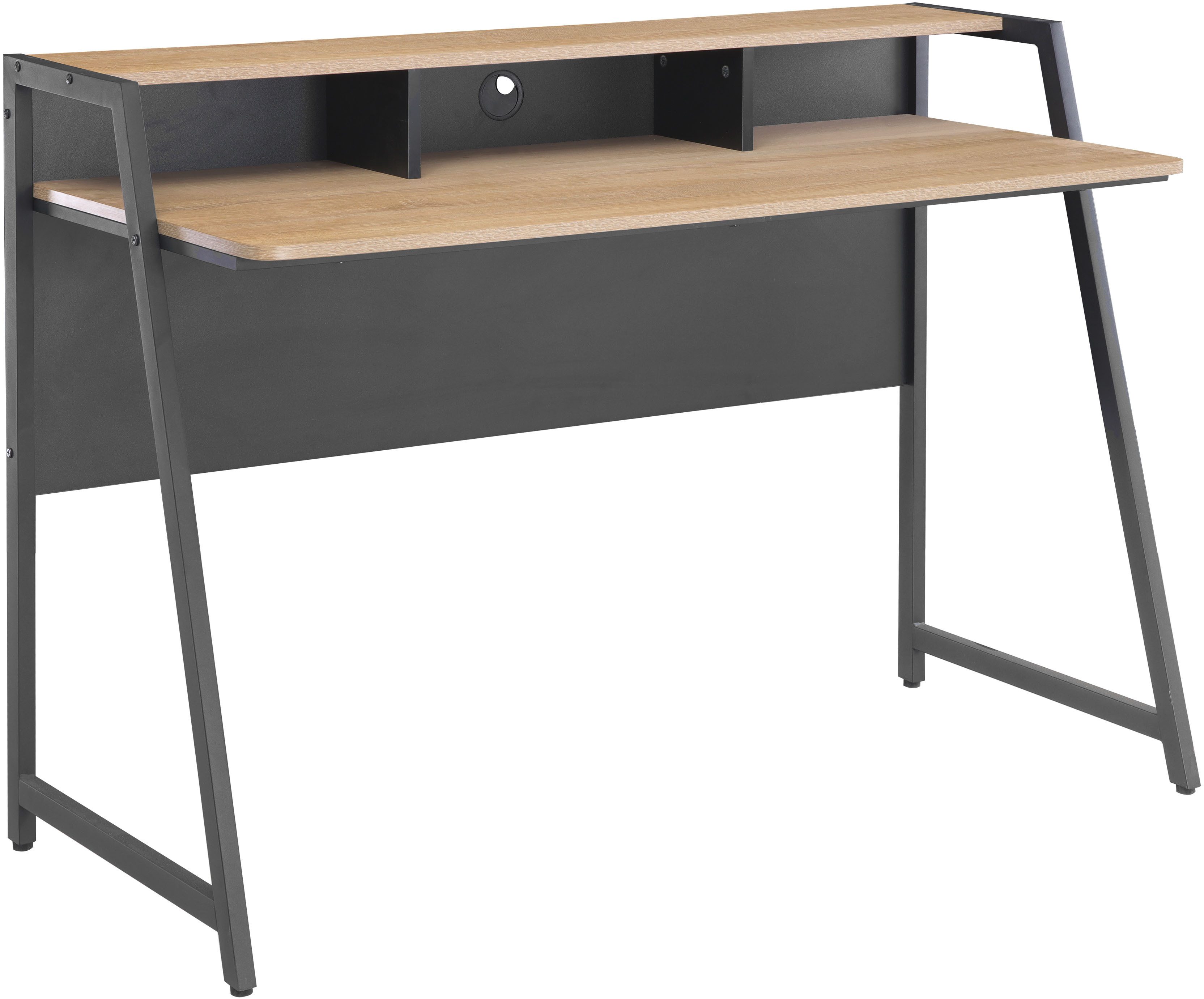 INOSIGN Bureau Horda, computertafel met monitorsteun & kabeldoorvoer asymmetrisch metalen frame, afgeronde abs-randen, breedte 124 cm
